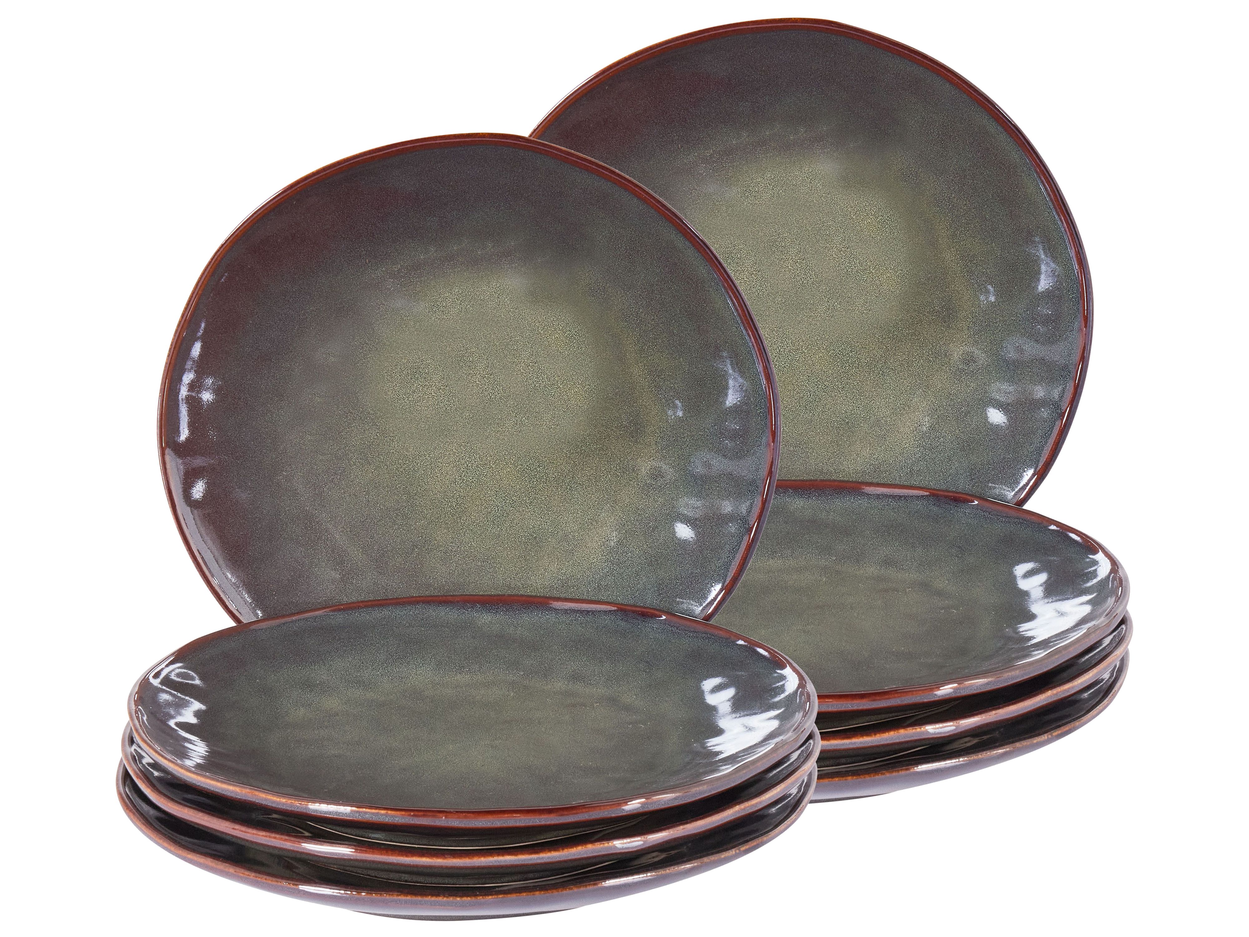 Set of 8 Dinner Plates THYME Stoneware Dark Green
