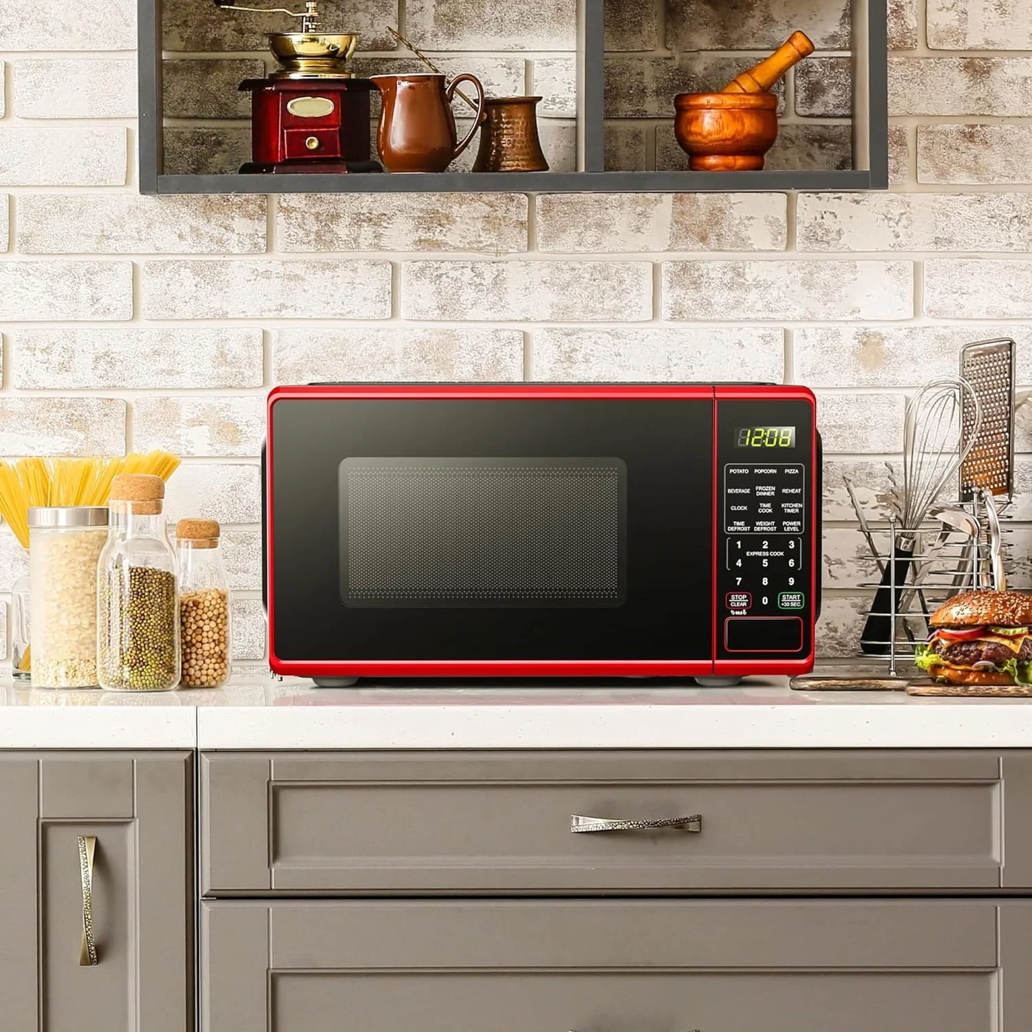 0.7 cu. ft. Countertop Microwave Oven, 700 Watts, New (Color : Red) - Image 2