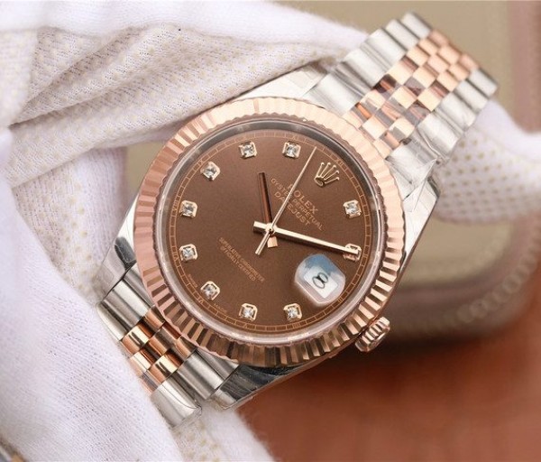 Replica Rolex DateJust 41mm 126331 RG Wrapped Brown Dial Diamonds Markers Bracelet A3235 - Elite Watch Atelier