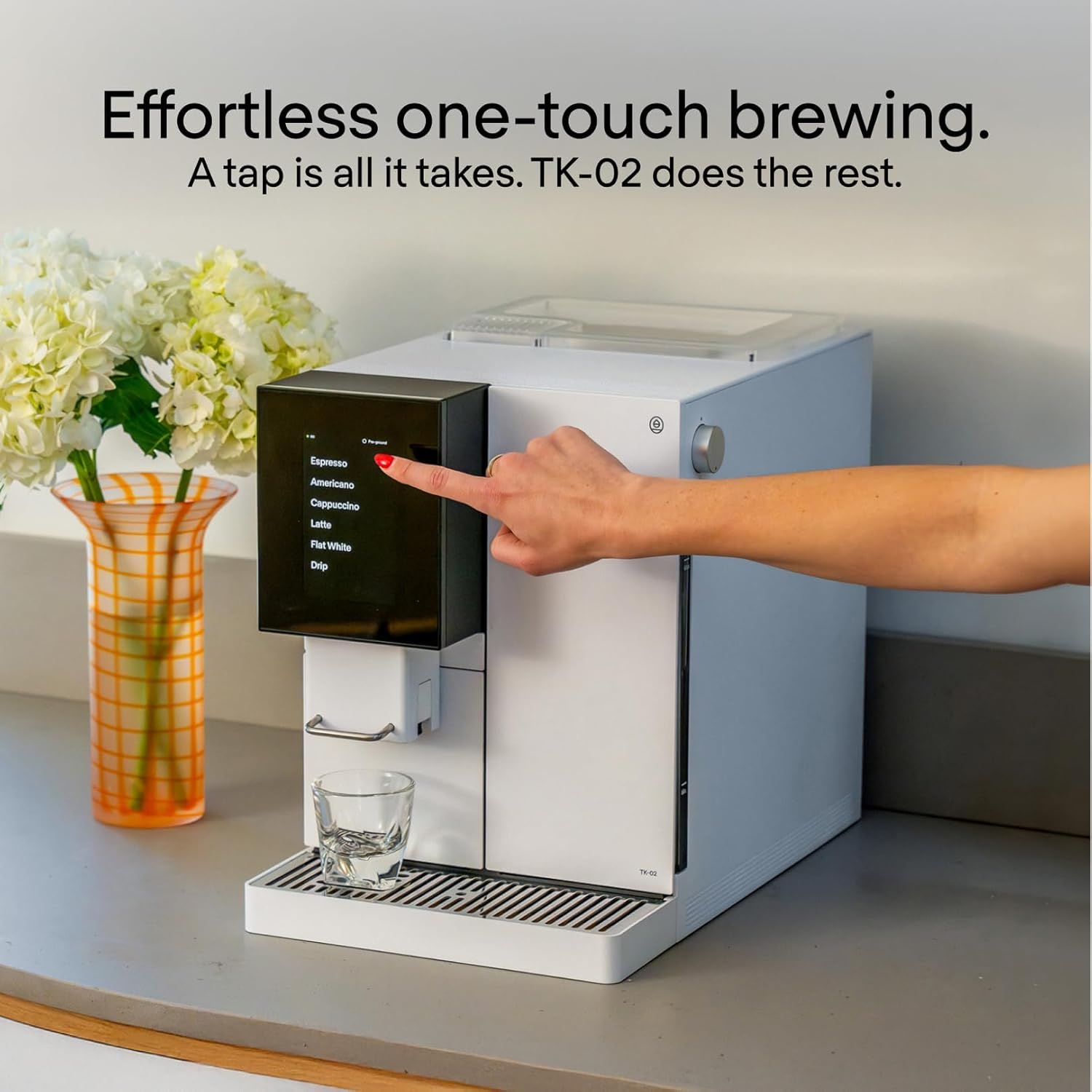 Terra Kaffe Super Automatic Espresso Machine - App-Enabled Coffee Machine - Auto Wake & Sleep - All Milk Types - Roaster-Approved Espresso Settings - Cappuccino Machines for Home - White TK-02