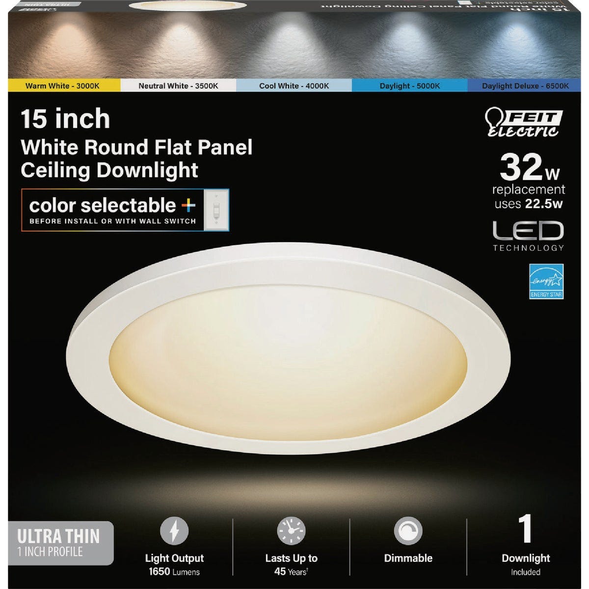 Feit Electric Edge-Lit 15 In. White Round 6-Way LED Flush Mount Light