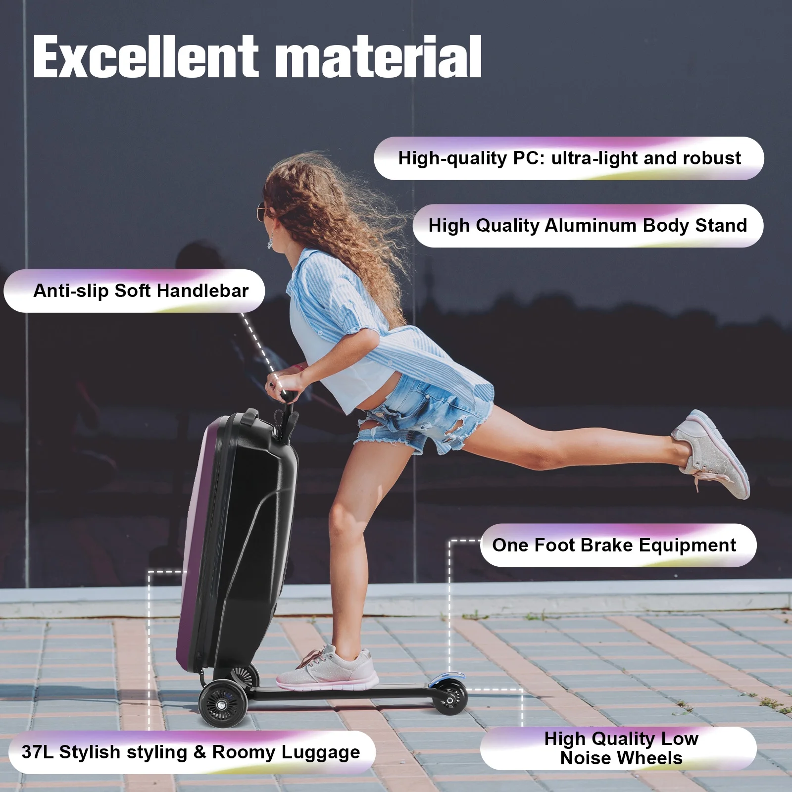 Advwin Scooter Luggage for Kids & Adults, Hardside Ride on Suitcase for Kids Ages 4-15 Multifunctional Lightweight Foldable Carry on Luggage with Wheels Ride on for Children Teenagers, Pink - Image 32