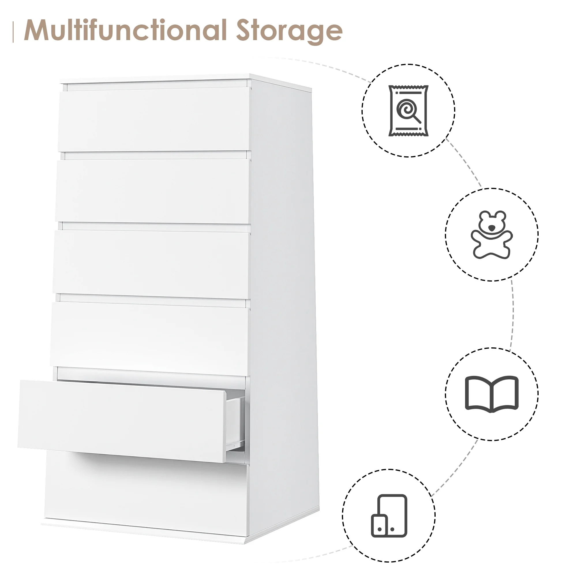 Homfa 5 Drawer White Dresser, Modern Storage Cabinet for Bedroom,Tall Chest of Drawers for Living Room - Image 16