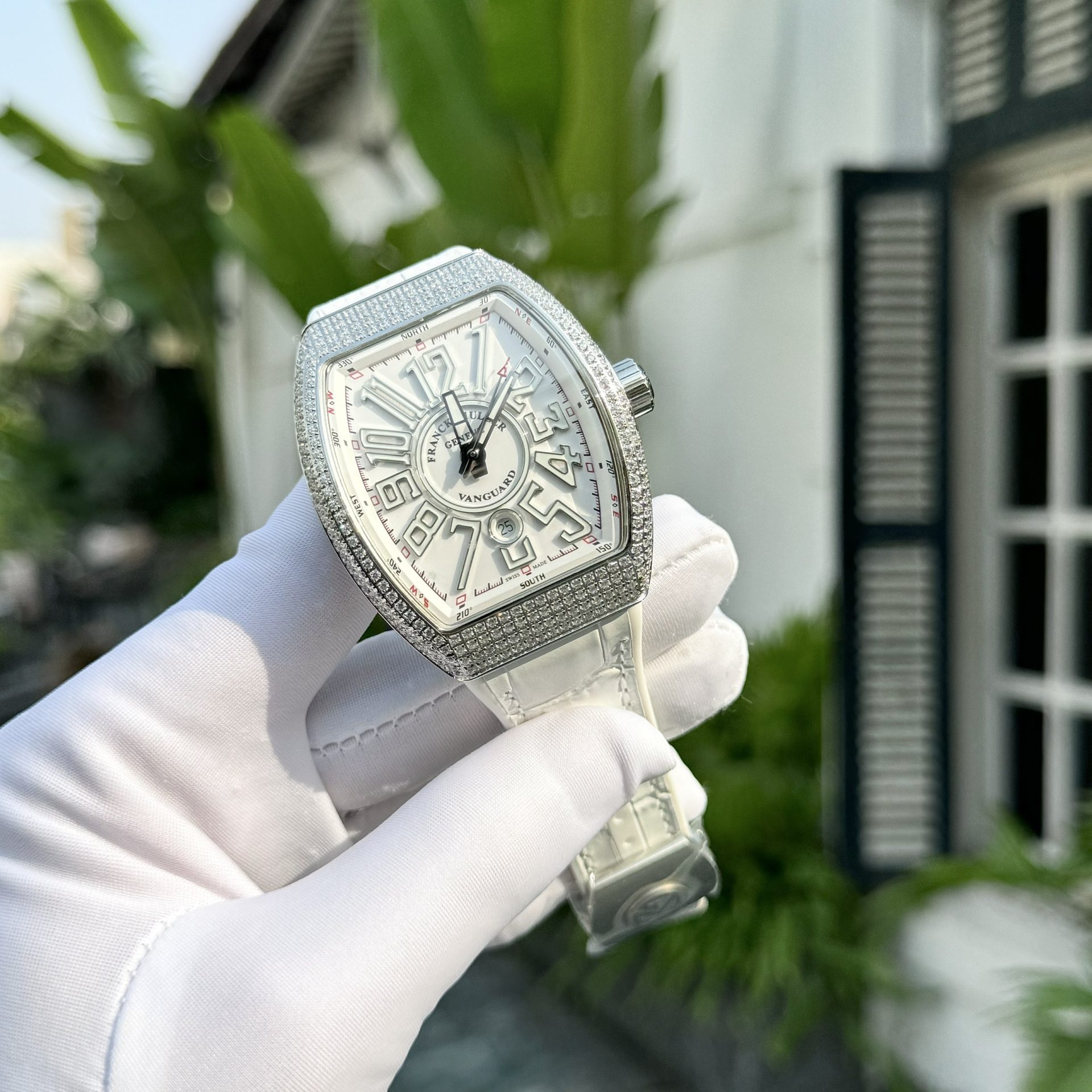 Franck Muller Vanguard V45 White Face With Stone Best Replica Watch ABF Factory 45mm - Top club