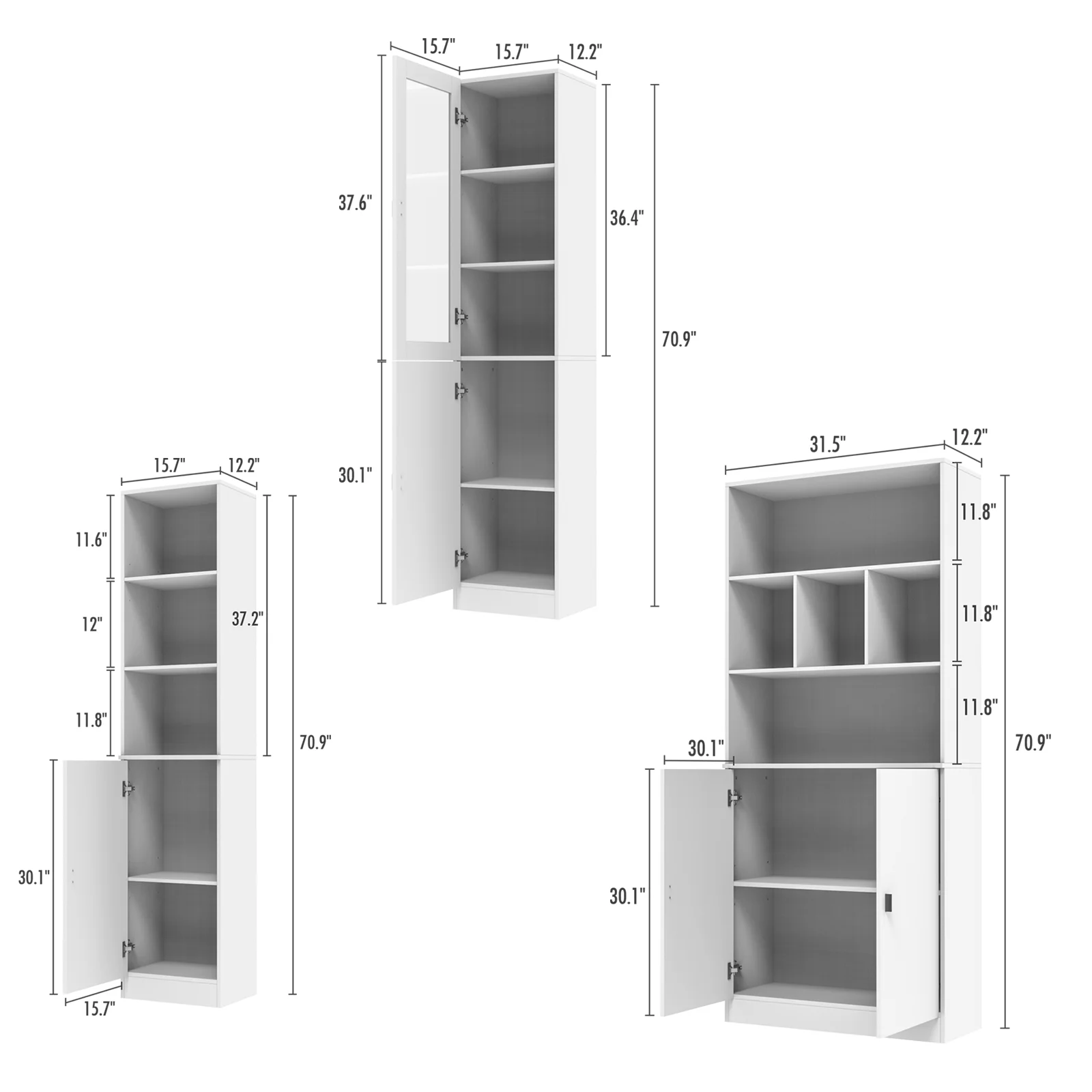 Modern Versatile Storage Cabinet Set, White 5-Door Bookcase Display Storage Organizer for Home Office Bedroom Living Room, 62.9