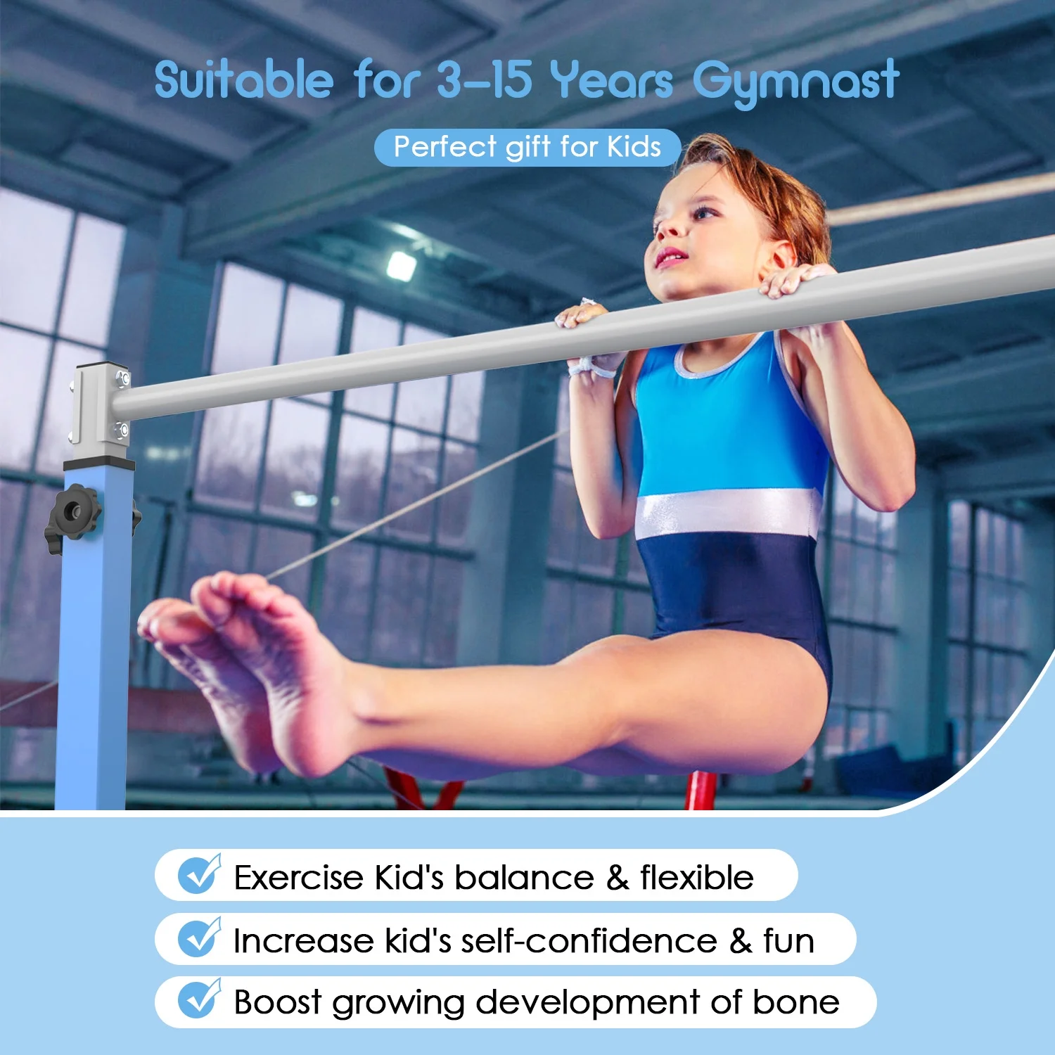 Safly Fun Anti Slip Adjustable Steel Gymnastics Bar, 50 in Width - Image 12
