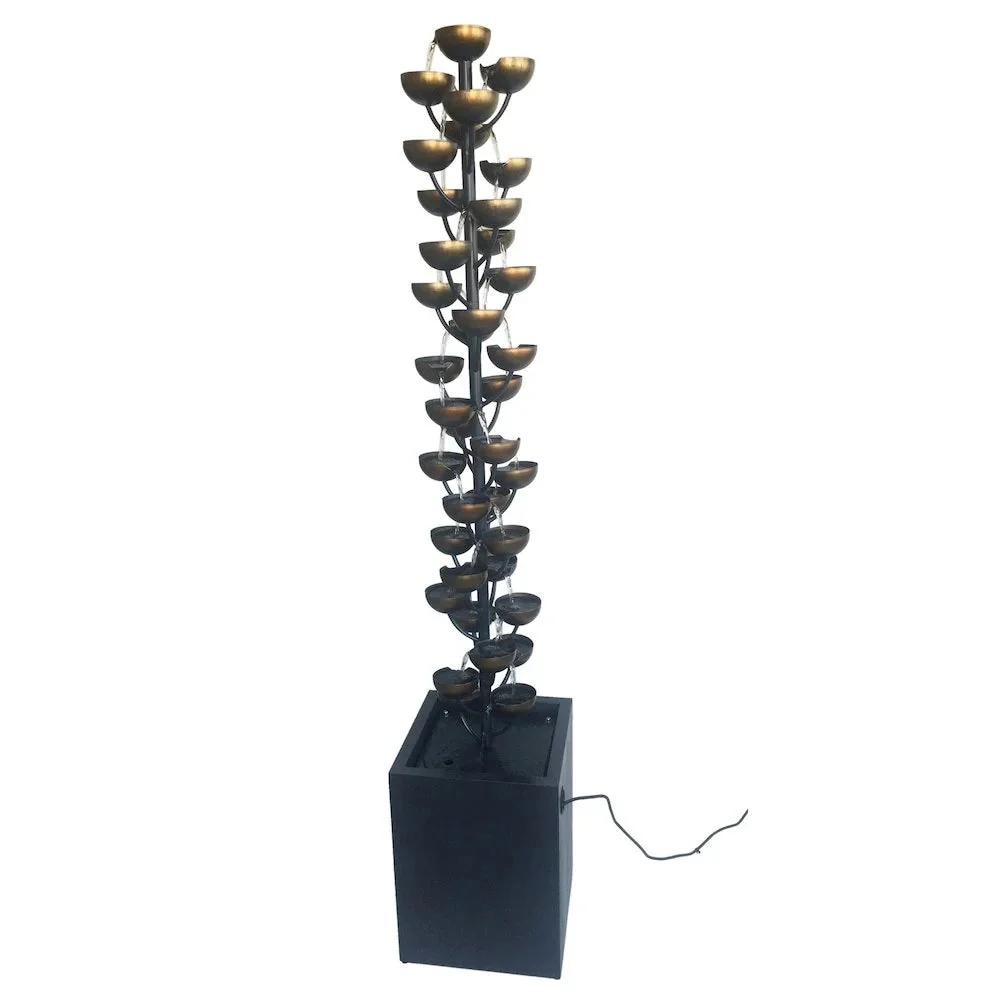 Hi-Line Tall Multi Level Zinc-Coated Metal Stacked Cups Fountain, Brown/Grey, 14 x 14 x 74 - Image 2 Hi-Line Tall Multi Level Zinc-Coated Metal Stacked Cups Fountain, Brown/Grey, 14 x 14 x 74 - Image 2