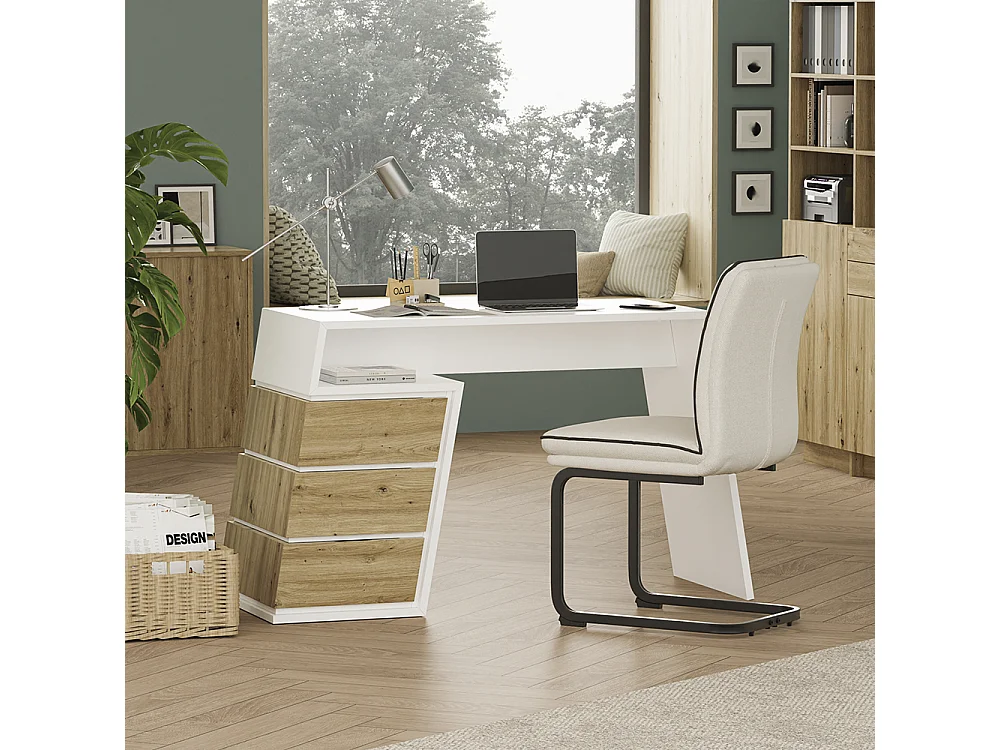 Bureau blanc/chêne 105x50x75 okaro