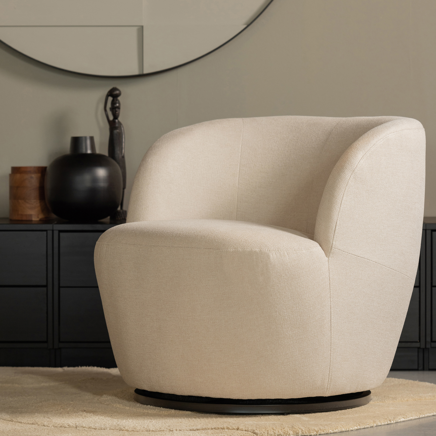 WOOOD Serra Draaifauteuil - Polyester - Off White - 68x70x77