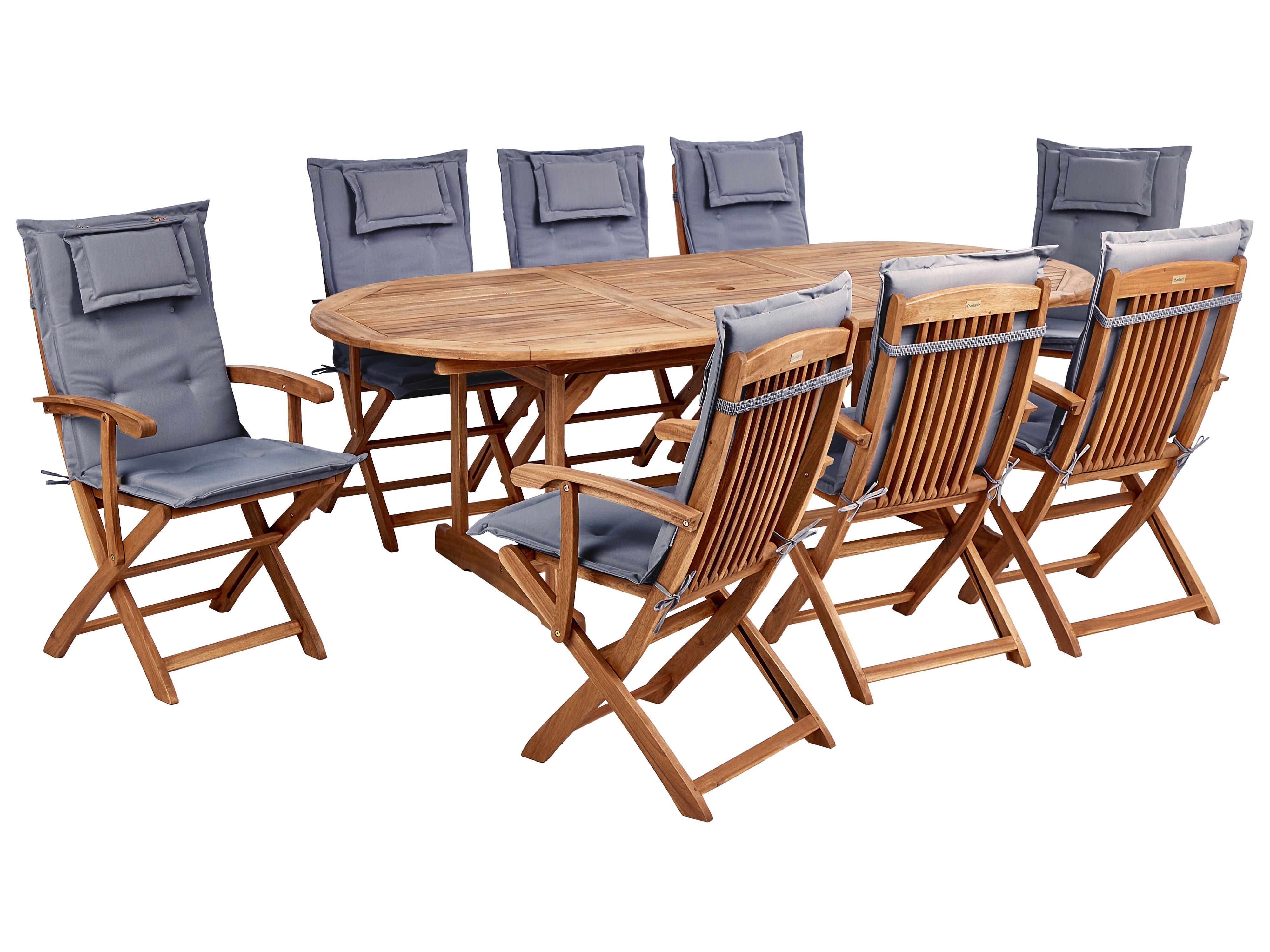 Garden Dining Set 8 Seater MAUI II with Cushions Acacia Wood Graphite Grey