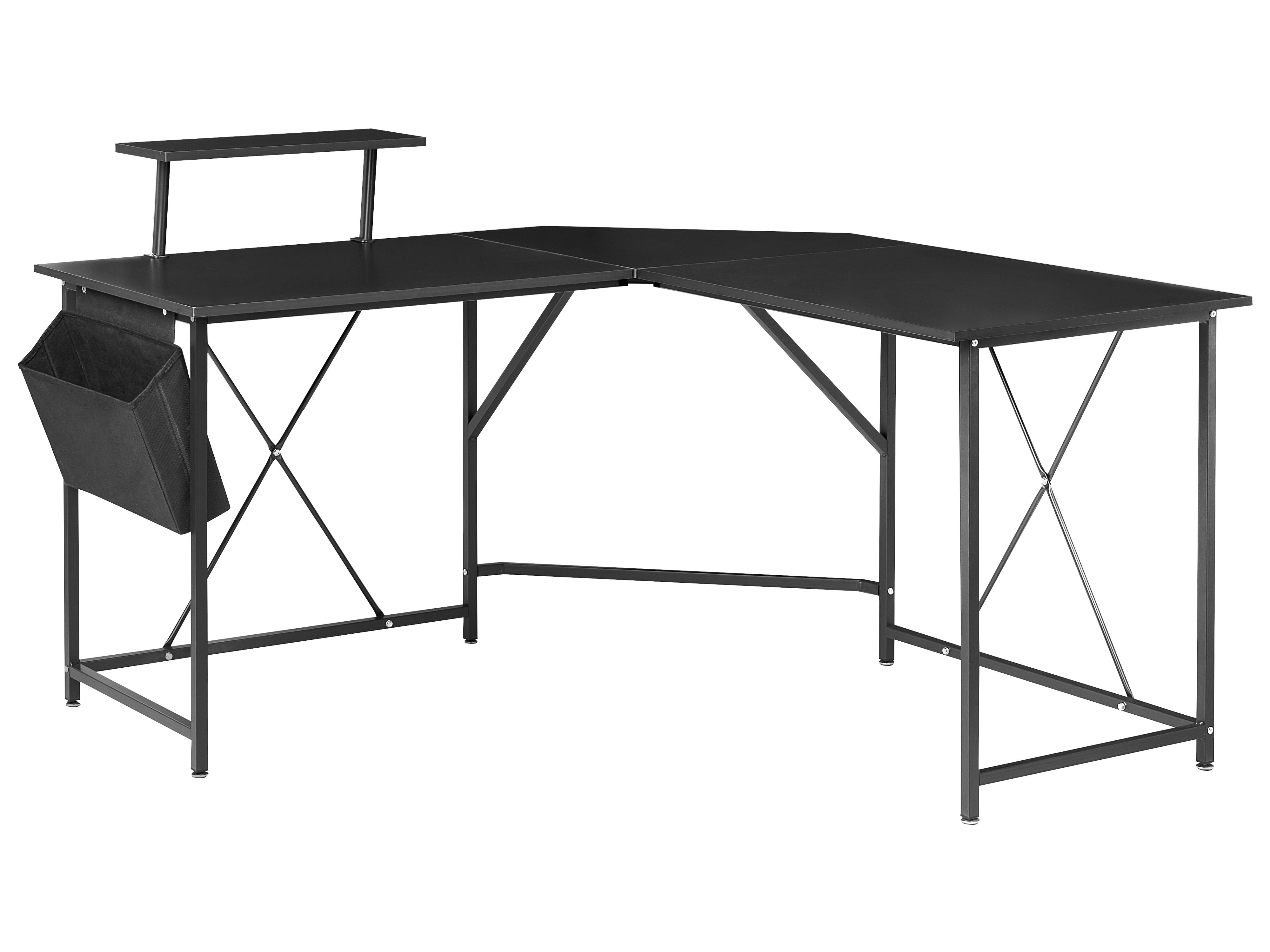 Corner Desk TACONY Black 180 cm 140 cm with Storage