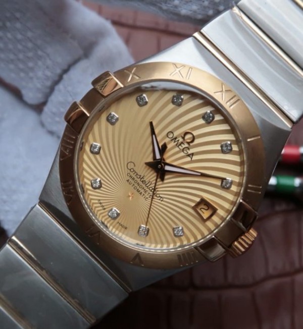 Replica Omega V6 Constellation 35mm YG Bezel YG Textured Dial SS Bracelet A2500 - Elite Watch Atelier