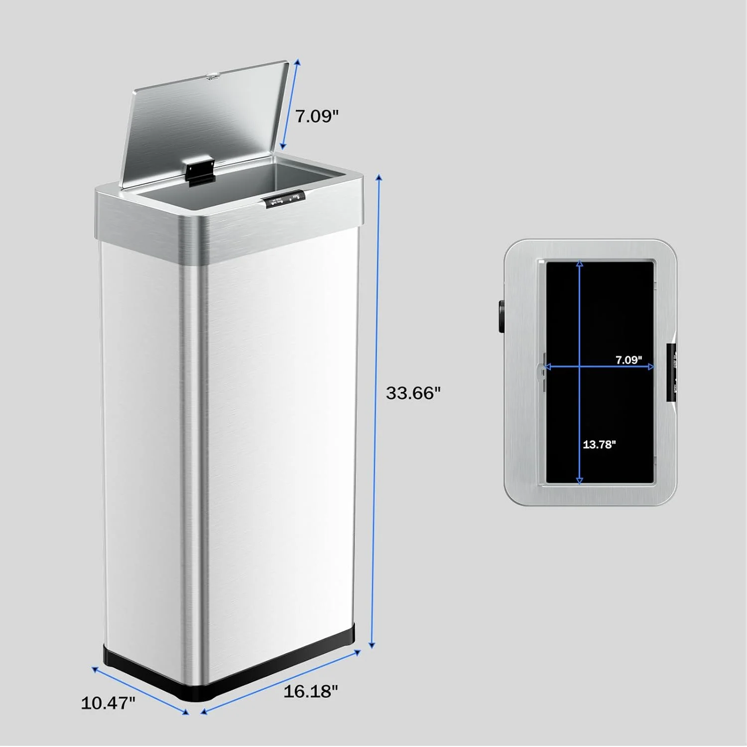 LAZY BUDDY 60 Liter / 16 Gallon Stainless Steel Motion Sensor Trash Can for Kitchen, Bathroom, Rectangular - Image 31