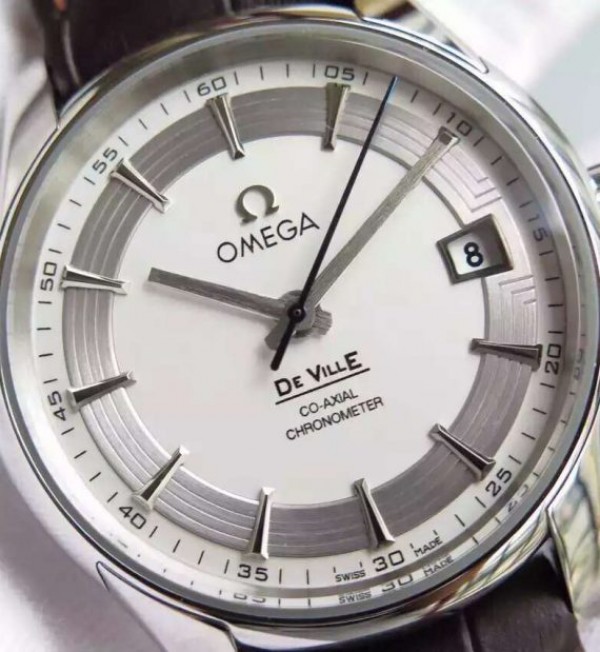 Replica Omega V6F De Ville Hour Vision Co-Axial 41mm SS White Dial Brown Leather Strap A8500 - Top club