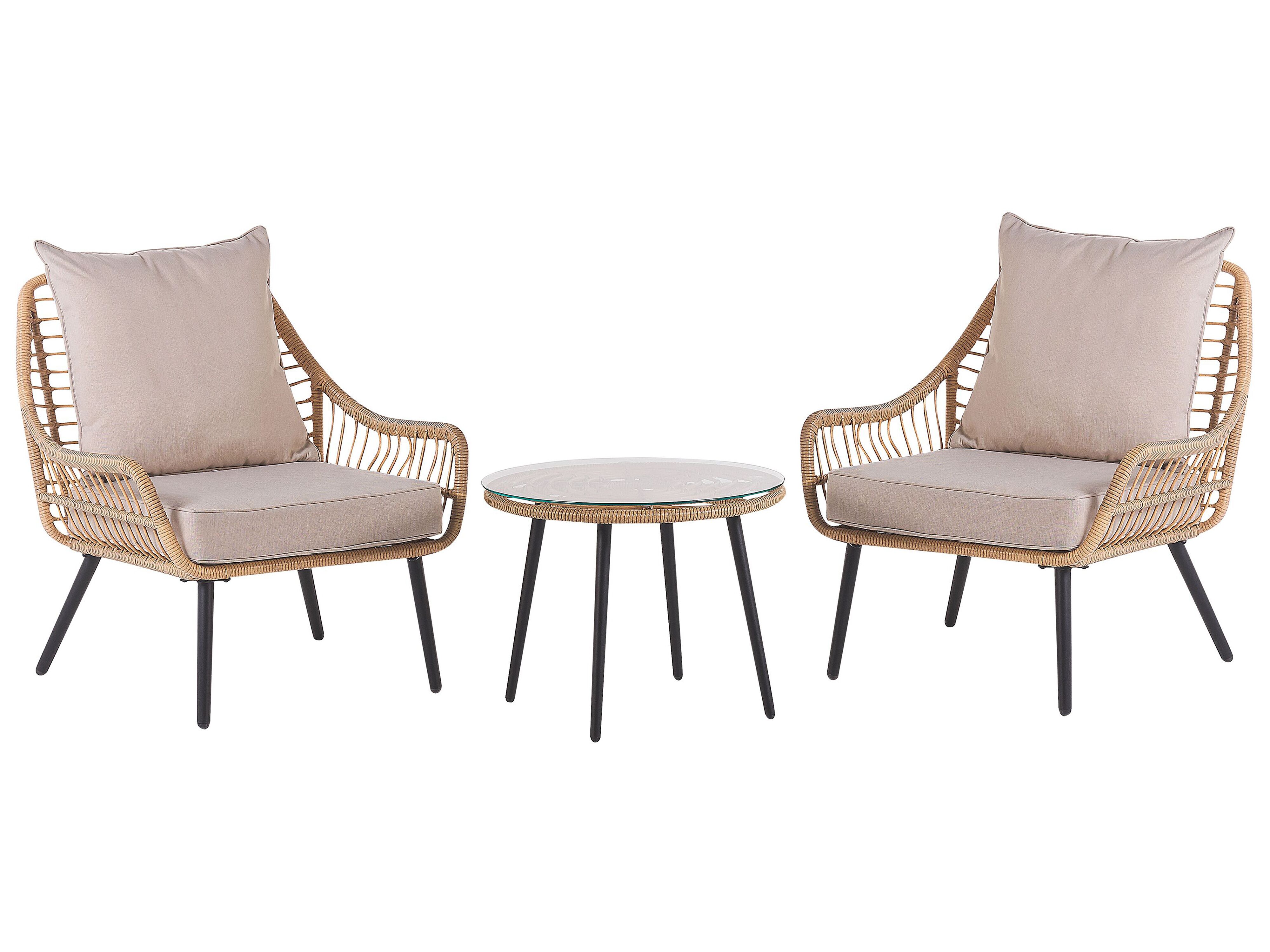 Bistro Set with Cushions LAURETO PE Rattan Natural
