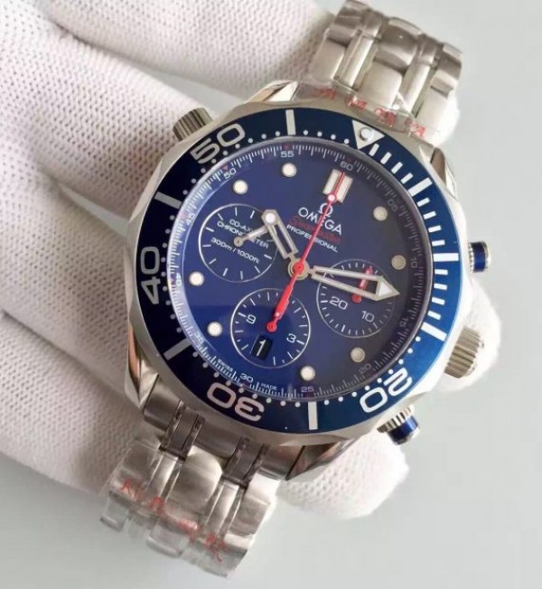 Replica Omega Seamaster 300m Diver Blue Dial Blue Bezel SS Bracelet A7753 - Elite Watch Atelier