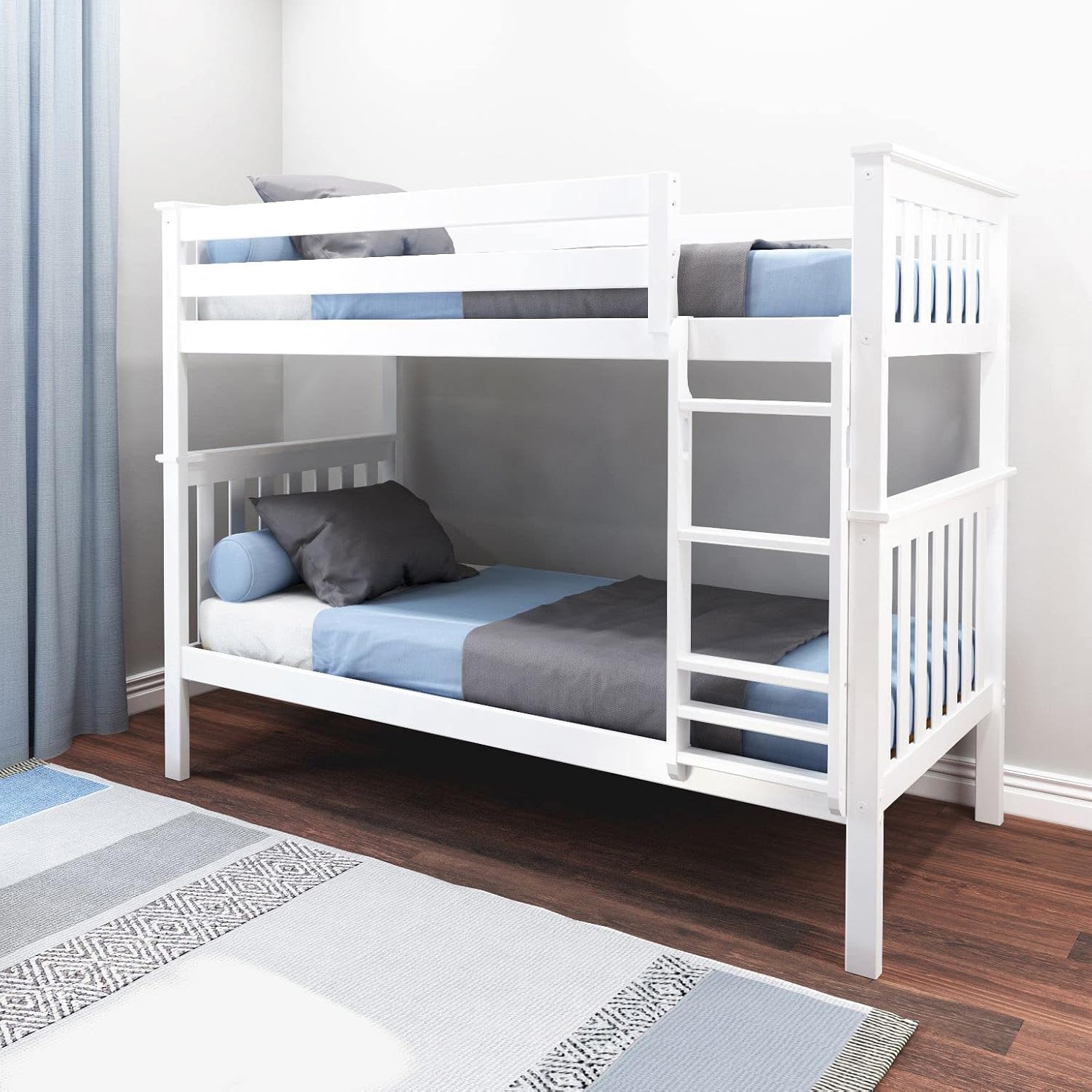 Max & Lily Bunk Bed Twin over Twin, Solid Wood Bunk Bed Frame with Ladder for Kids, 14