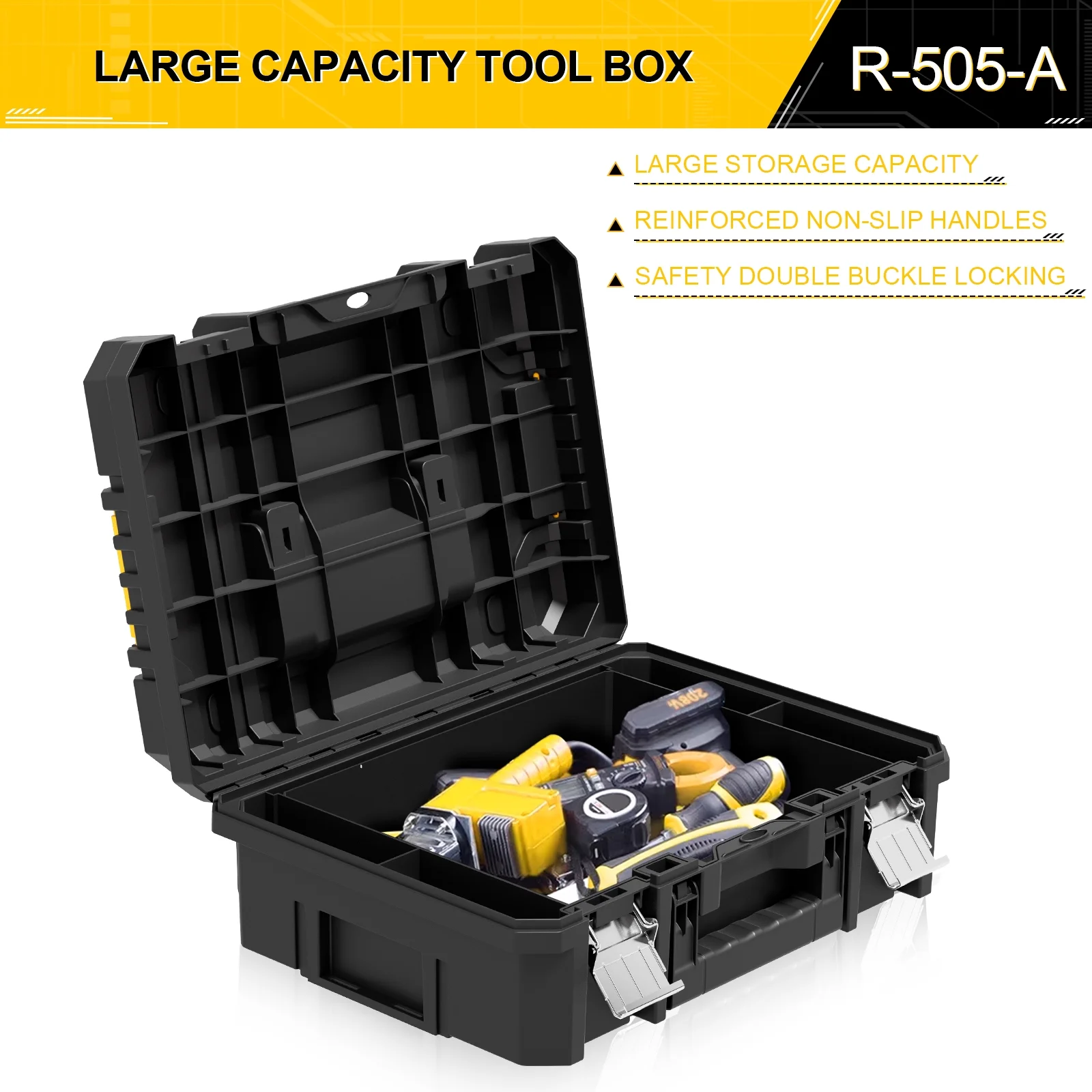 4 Tier Stackable Rolling Tool Box with Wheels, Modular Organizer Storage System with Drawers for Garage & Professional Work - Image 3