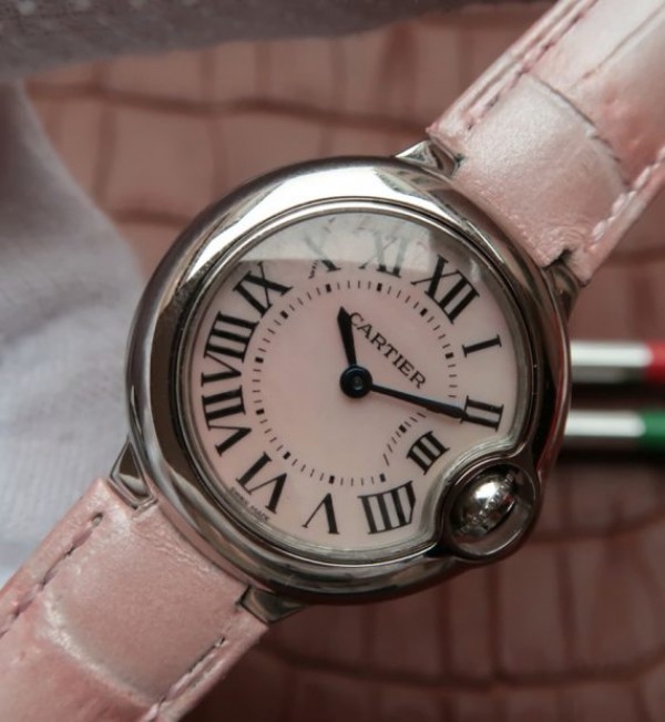 Replica Cartier Ballon Bleu Ladies 28MM White Dial Pink Leather Strap Ronda Quartz - Elite Watch Atelier