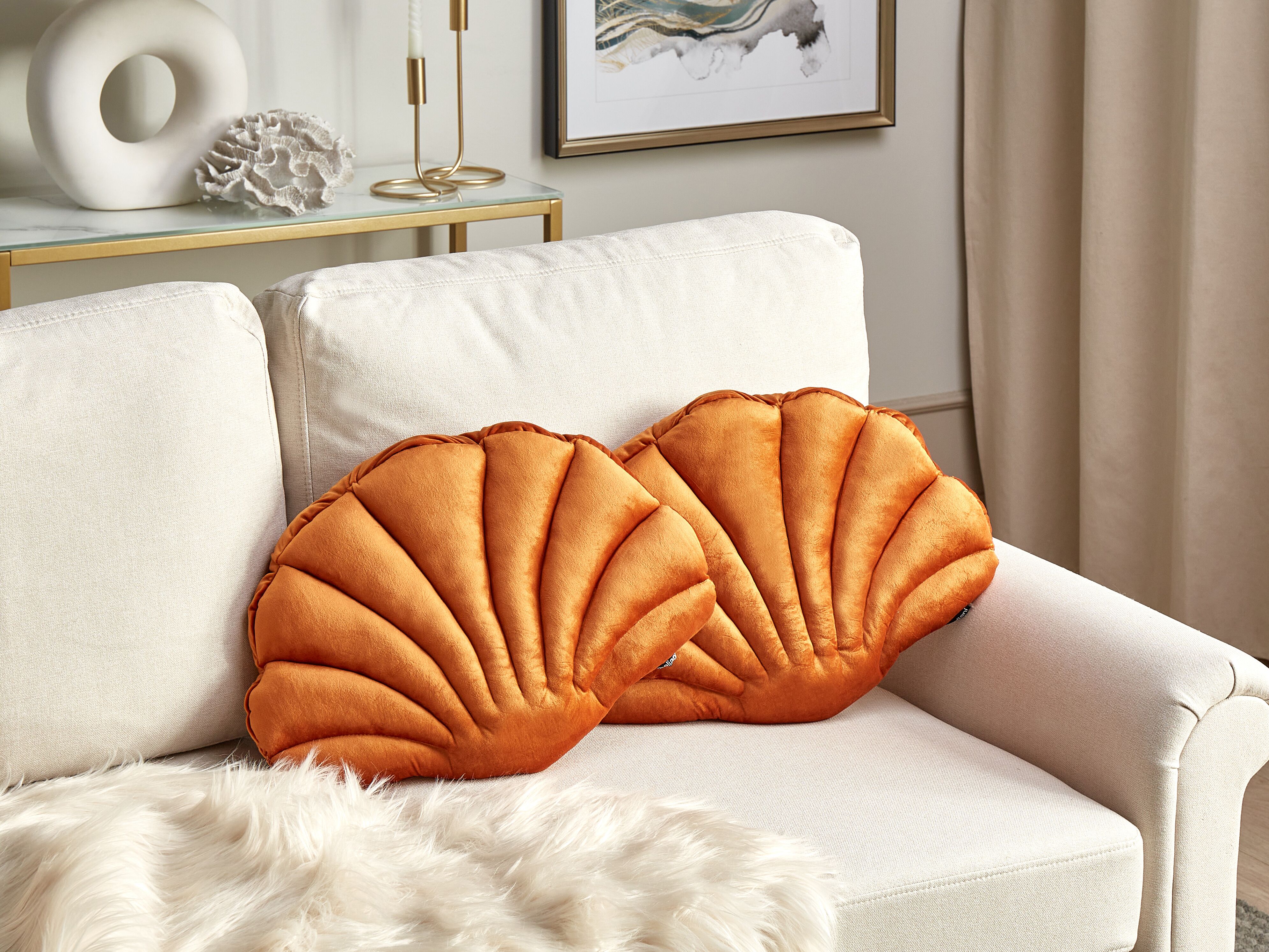 Set of 2 Decorative Cushions CONSOLIDA Velvet 47 x 35 cm Orange Solid