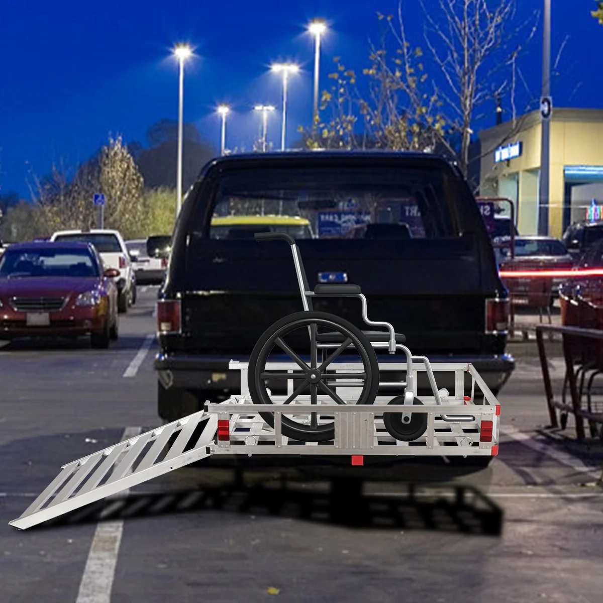 Costway 50'' x 29.5'' Aluminum Cargo Carrier with Ramp Hitch-Mounted Mobility Carrier Hauler - Image 6