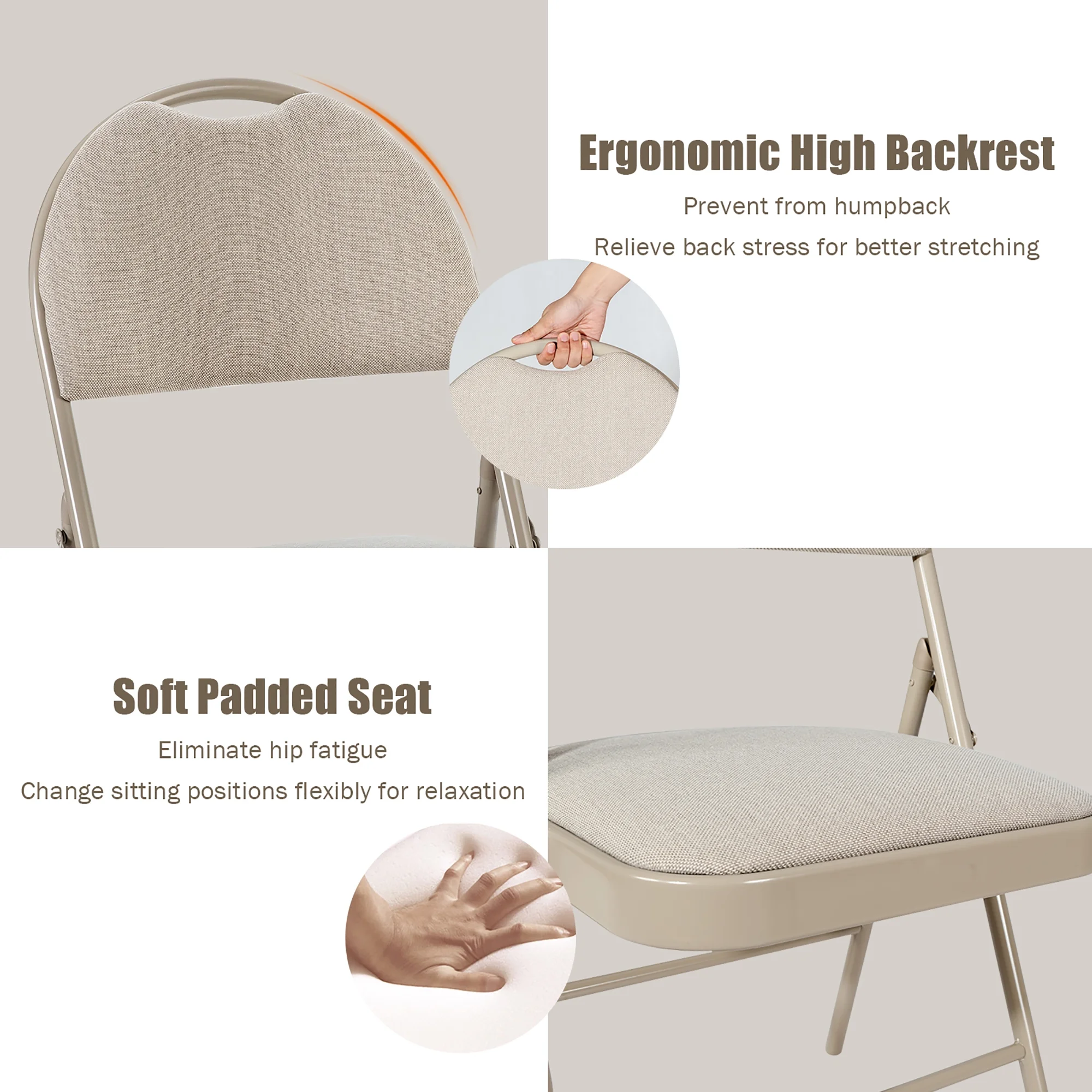 Costway Set of 6 Folding Chairs Fabric Upholstered Padded Seat Metal Frame Home Office Beige - Image 10