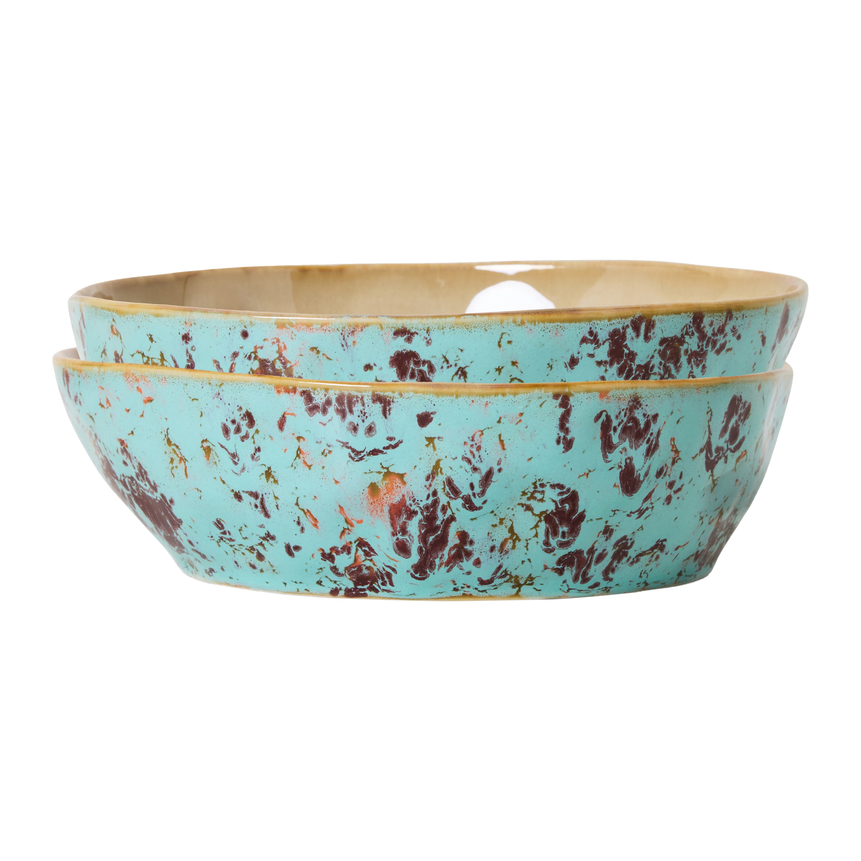 HKliving 70's Ceramics Pastaborden - Set van 2 - Patina