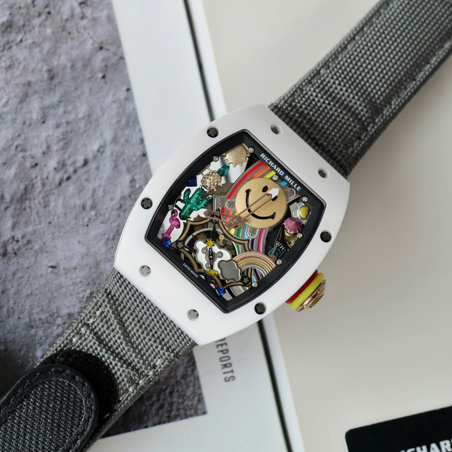 Richard Mille Fake Watch RM88 Smiley Fabic Nato Gray 42mm - Elite Watch Atelier