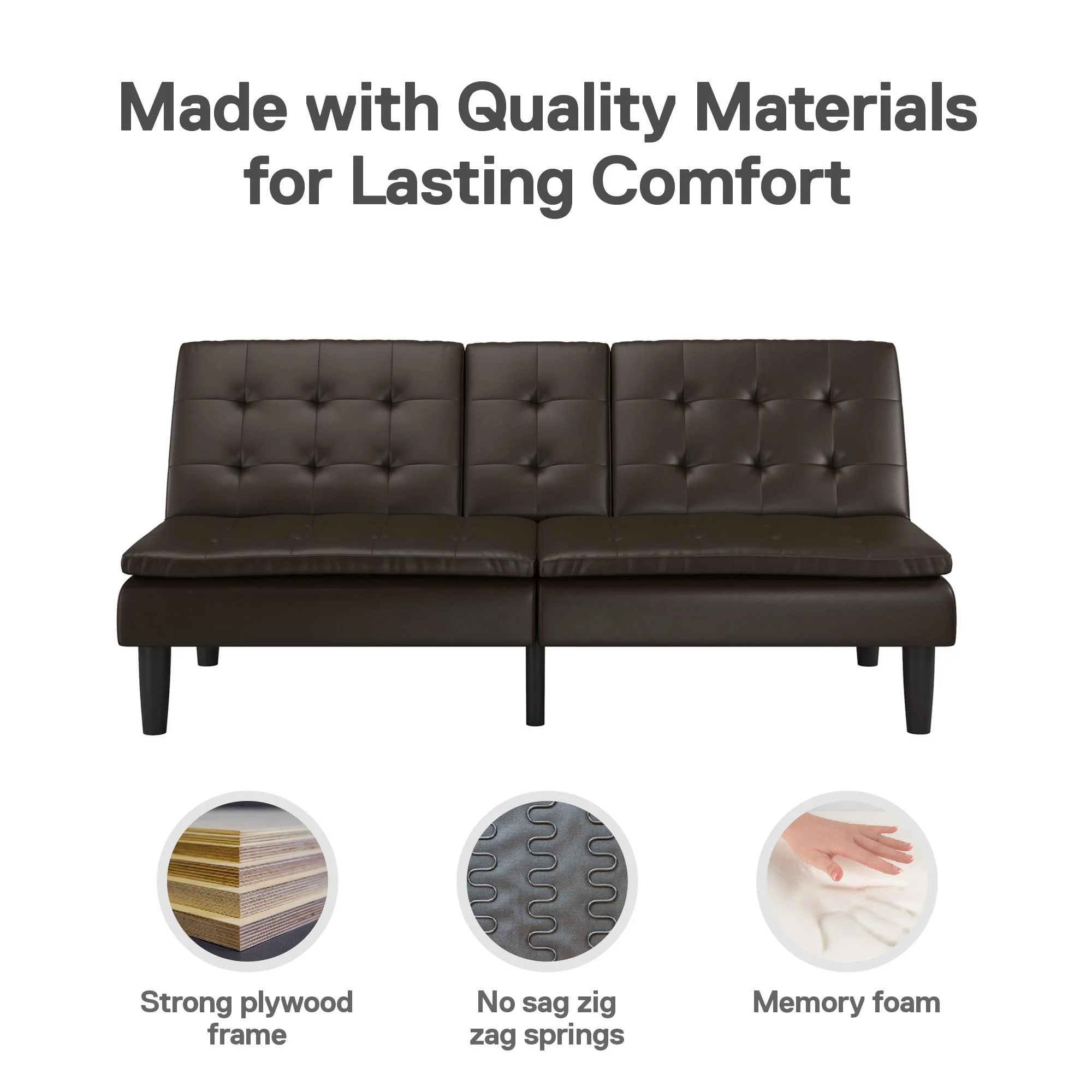 Mainstays Memory Foam 71.5" Futon with Cupholder and USB, Black Faux Leather - Image 59