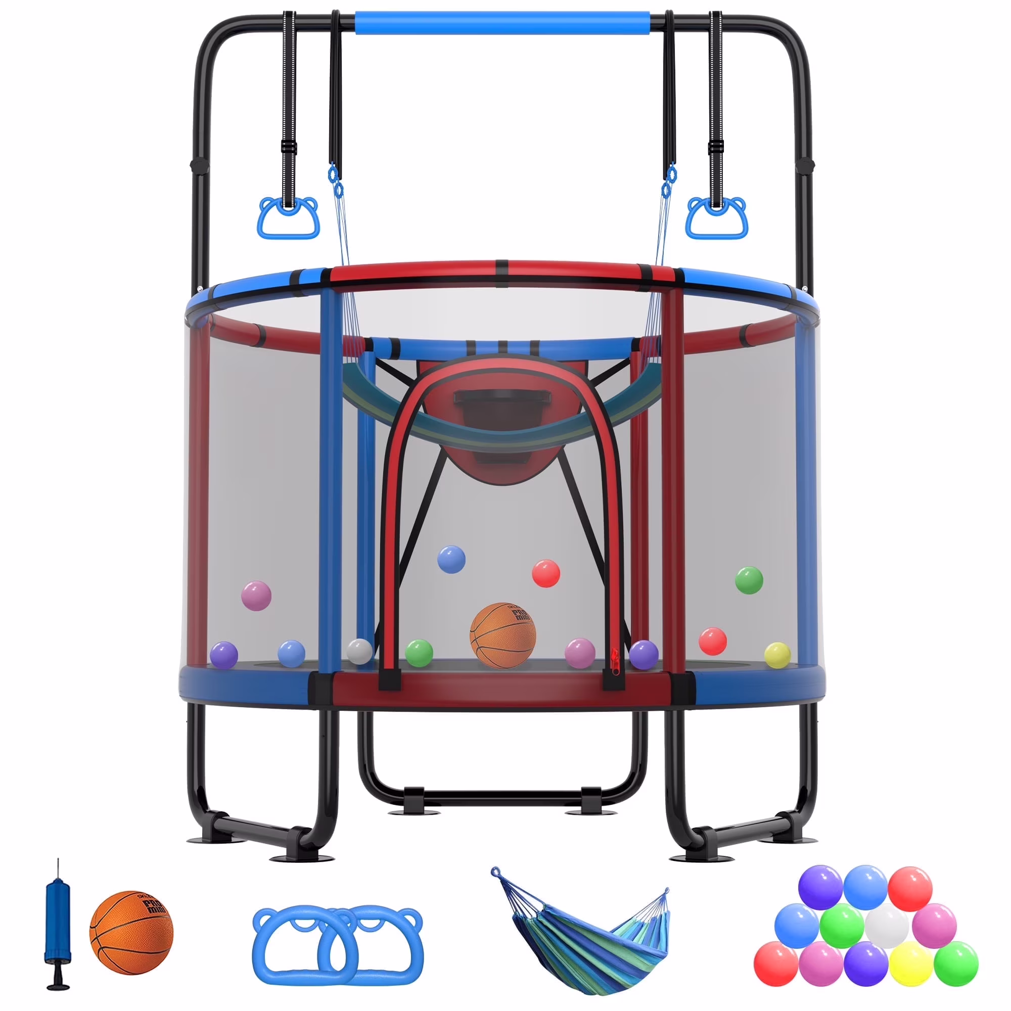 CITYLE Trampoline for Kids 600LBS 60'' 5FT Toddler Trampoline Indoor Outdoor with Basketball Hoop, Swing, Adjustable Bar, Mini Small Trampoline with Enclosure, Gifts for Toddlers, Boys & Girls - Image 5