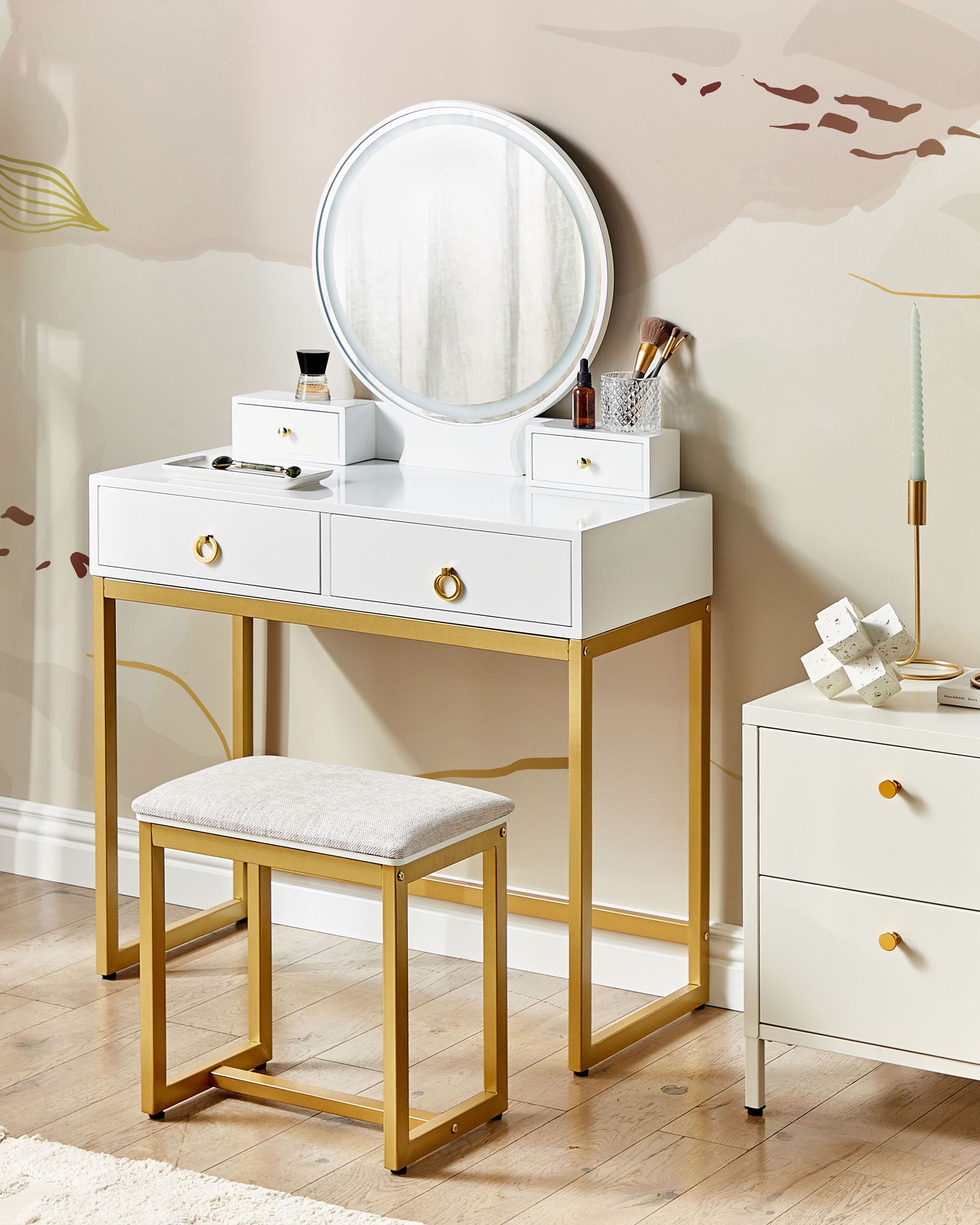 Dressing Table with Mirror and Stool AUXON LED White