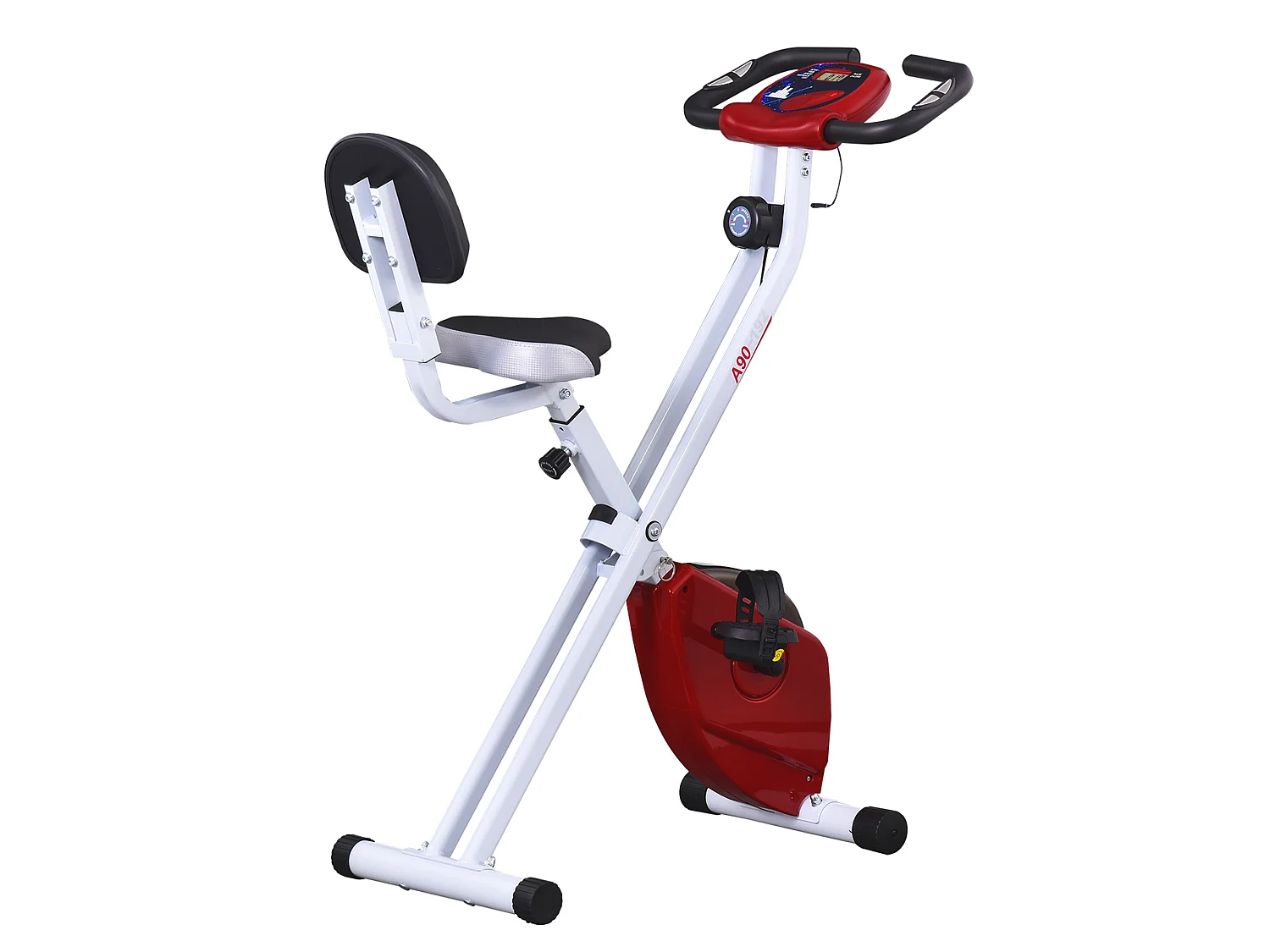 Vélo d'appartement pliable 8 niveaux de résistance magnétique selle réglable dossier écran LCD multifonction capteur fréquence cardiaque rouge
