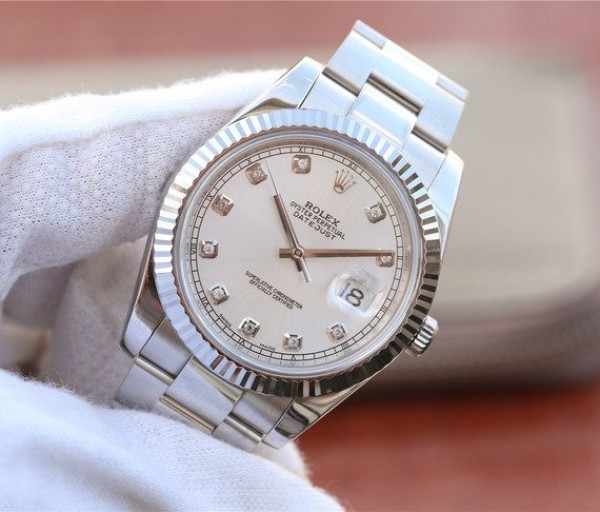Replica Rolex DateJust 41mm 126334 Fluted Bezel White Dial Diamonds Markers SS Bracelet A3235 - Elite Watch Atelier