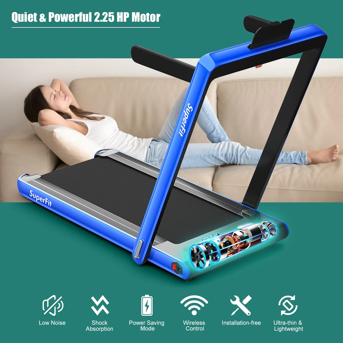 Gymax 2 in 1 Folding Treadmill 2.25HP Running Machine w/ Dual Display APP Control Black - Image 54