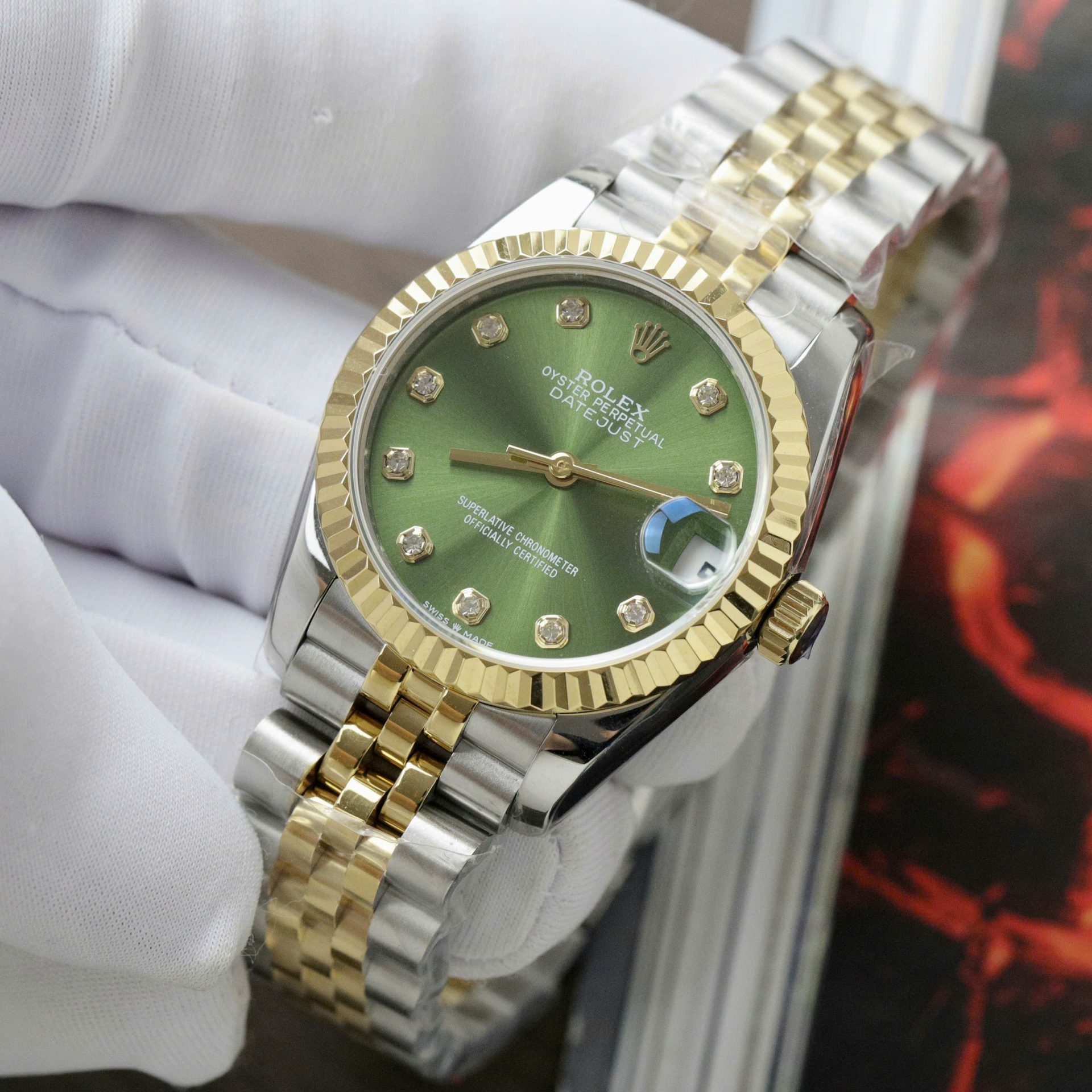Rolex DateJust Fake Watches Green Dial Jubilee Strap 31mm - Elite Watch Atelier