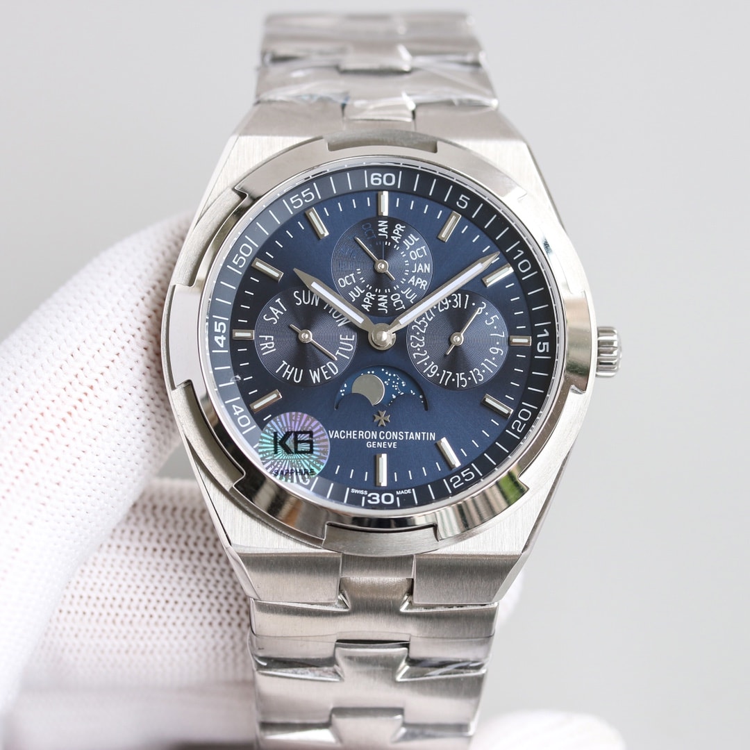 Fake Vacheron Constantin Replica Watch Overseas perpetual calendar ultra-thin Boutique Exclusive 41.5 MM WHITE GOLD 4300V/220G-B945(1:1 replica) - Elite Watch Atelier