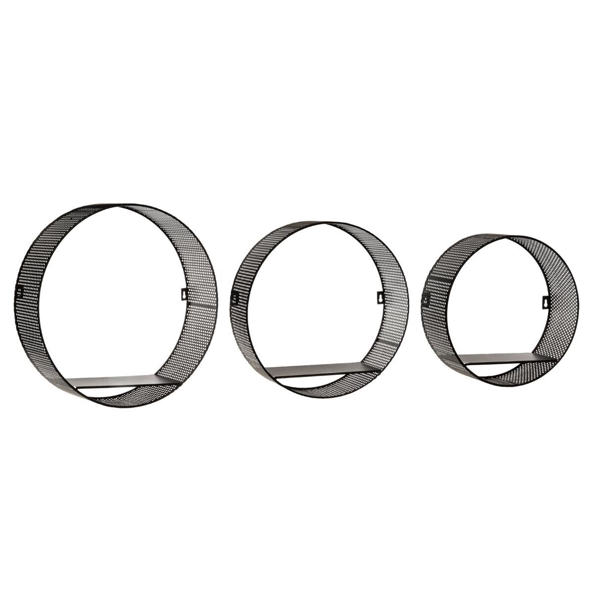Set of 3 wall shelves "Juni" Perforated metal, Black