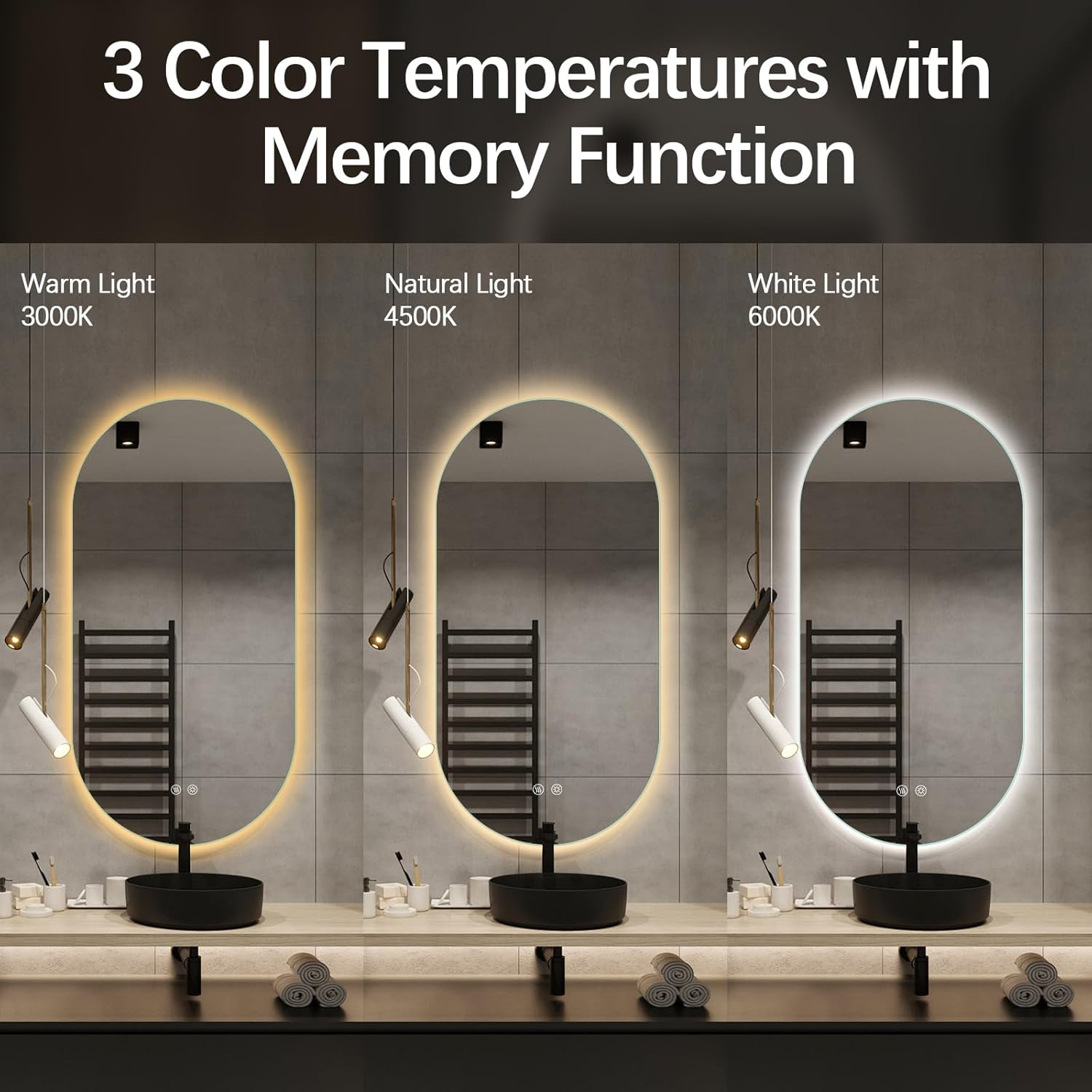 Niccy Oval LED Bathroom Vanity Mirror, 48x24inch Frameless Backlit Mirror with Light, Smart Anti-Fog Waterproof Mirror with Memory Function Dimmable Lighted Mirror