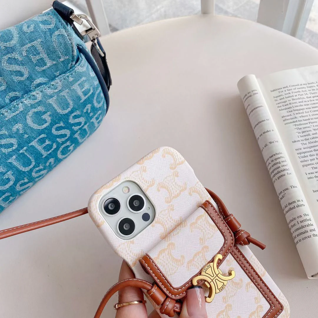 White Celine iPhone Case With Card Holder -LH240109 - Wholesale & Influencer