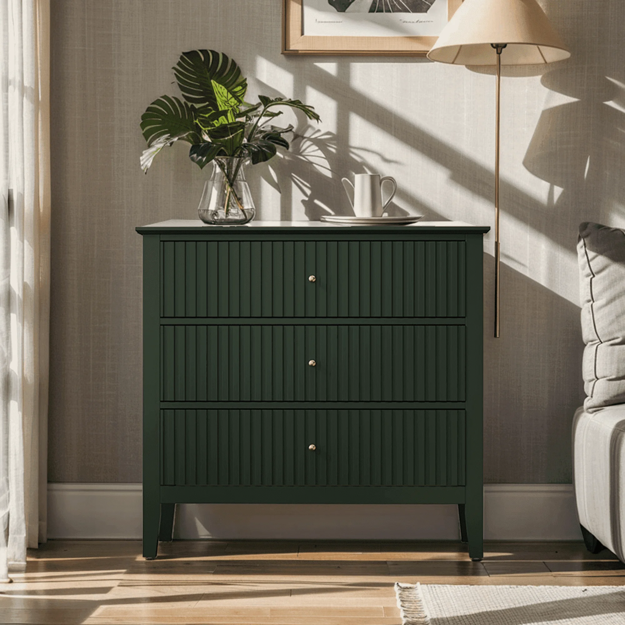 Heynemo Beige 6 Drawer Dresser, Fluted Modern Wood Chest - Image 9