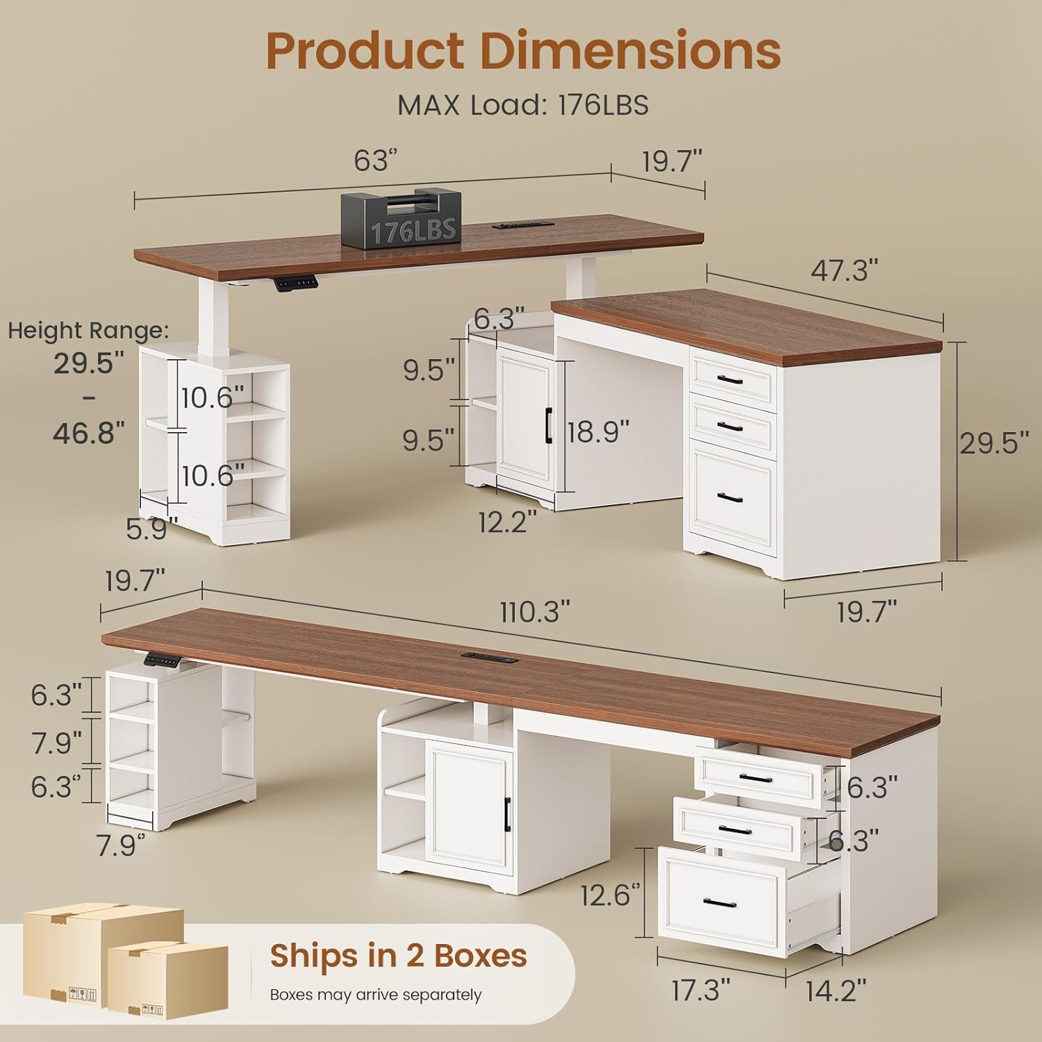 SEDETA Farmhouse L Shaped Electric Standing Desk, 63