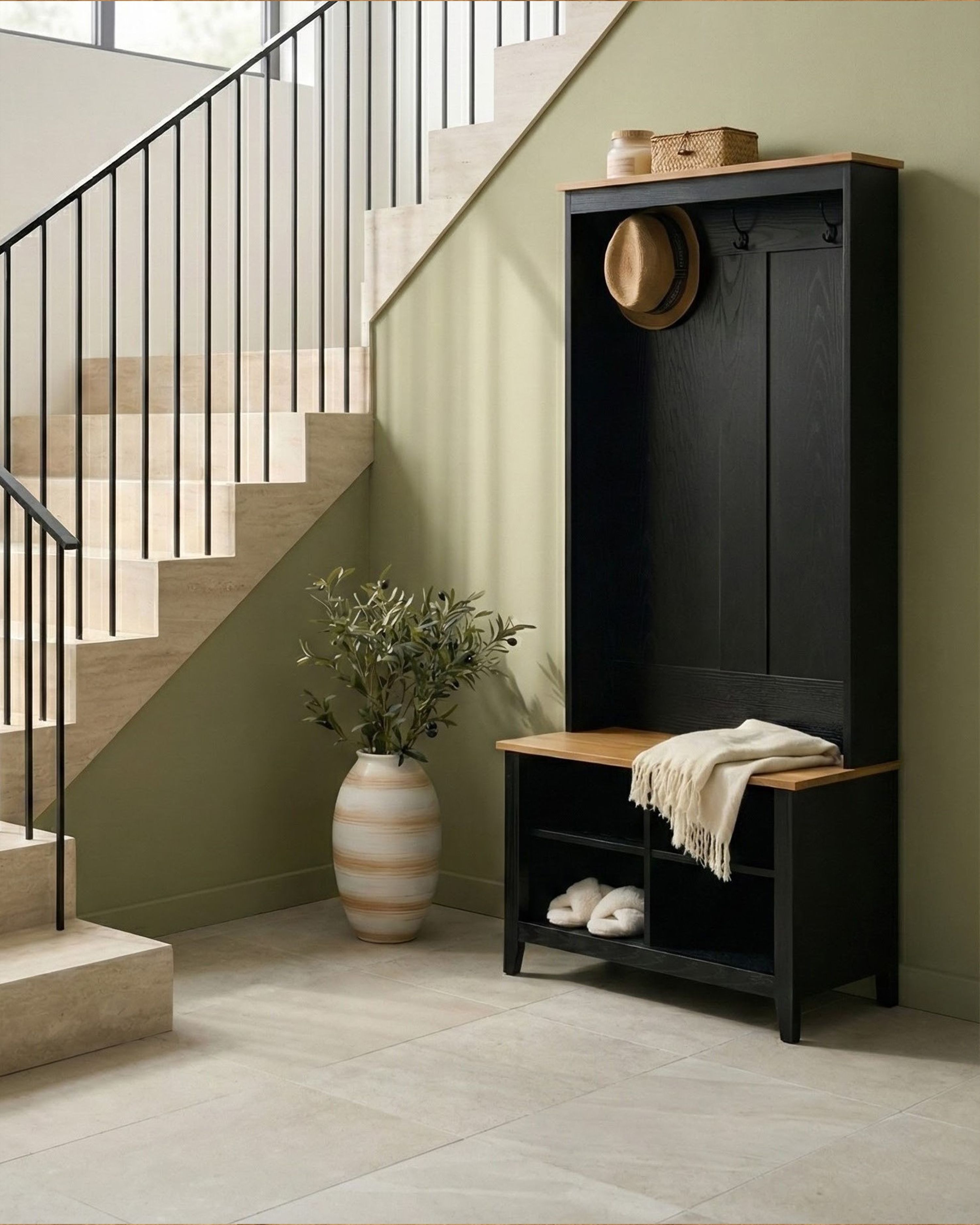 Shoe Storage with Coat Rack DURACK Black/ Light Brown
