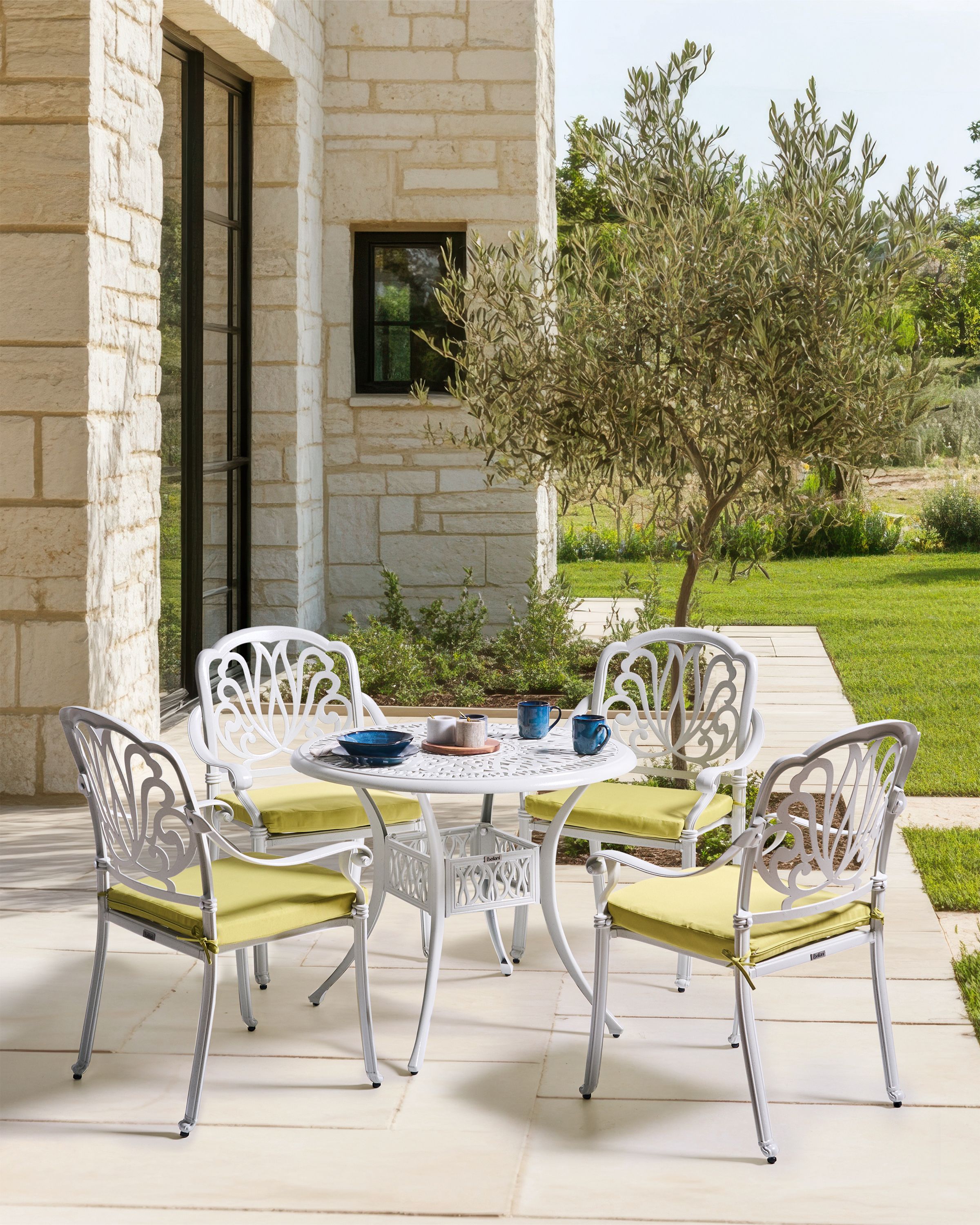 Set of 4 Garden Chairs with Cushions ANCONA Metal Off-White