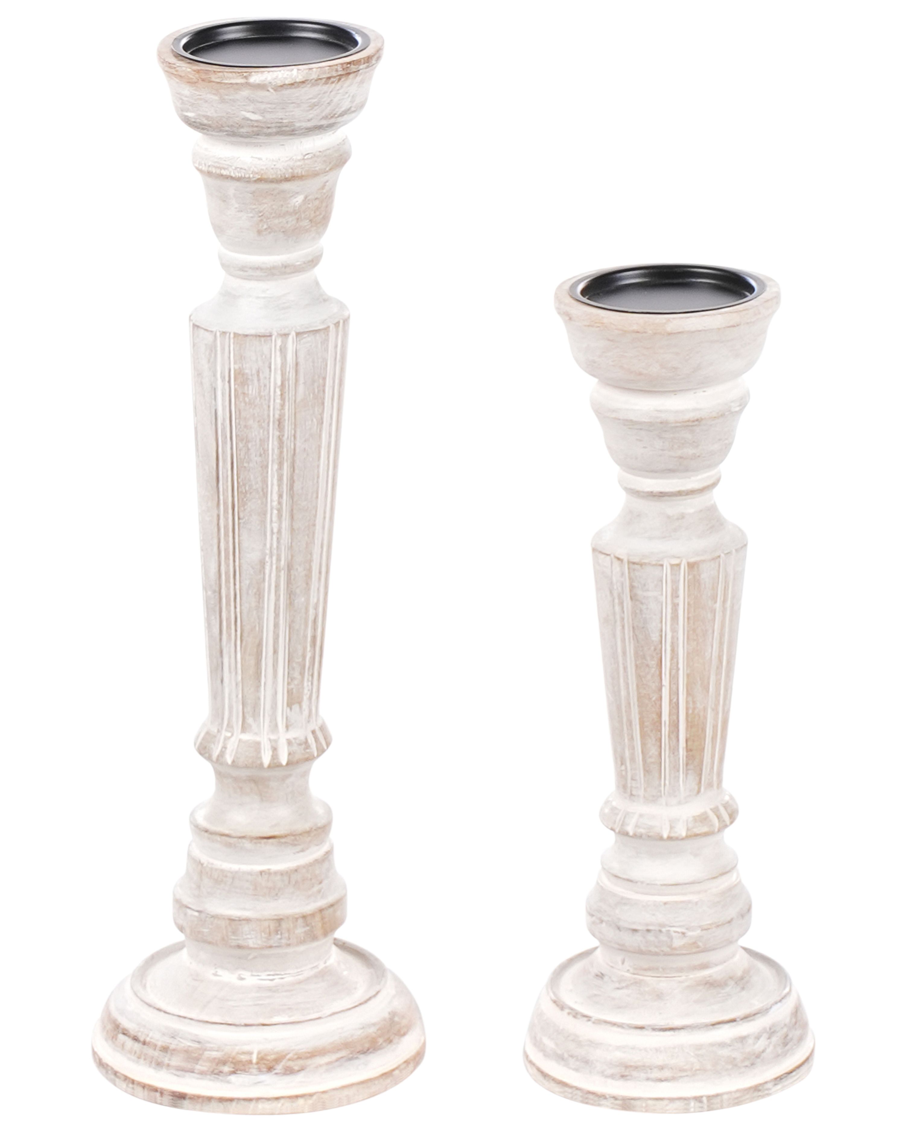 Set of 2 Candle Holders DARWA Mango Wood 30/40 cm Light Brown