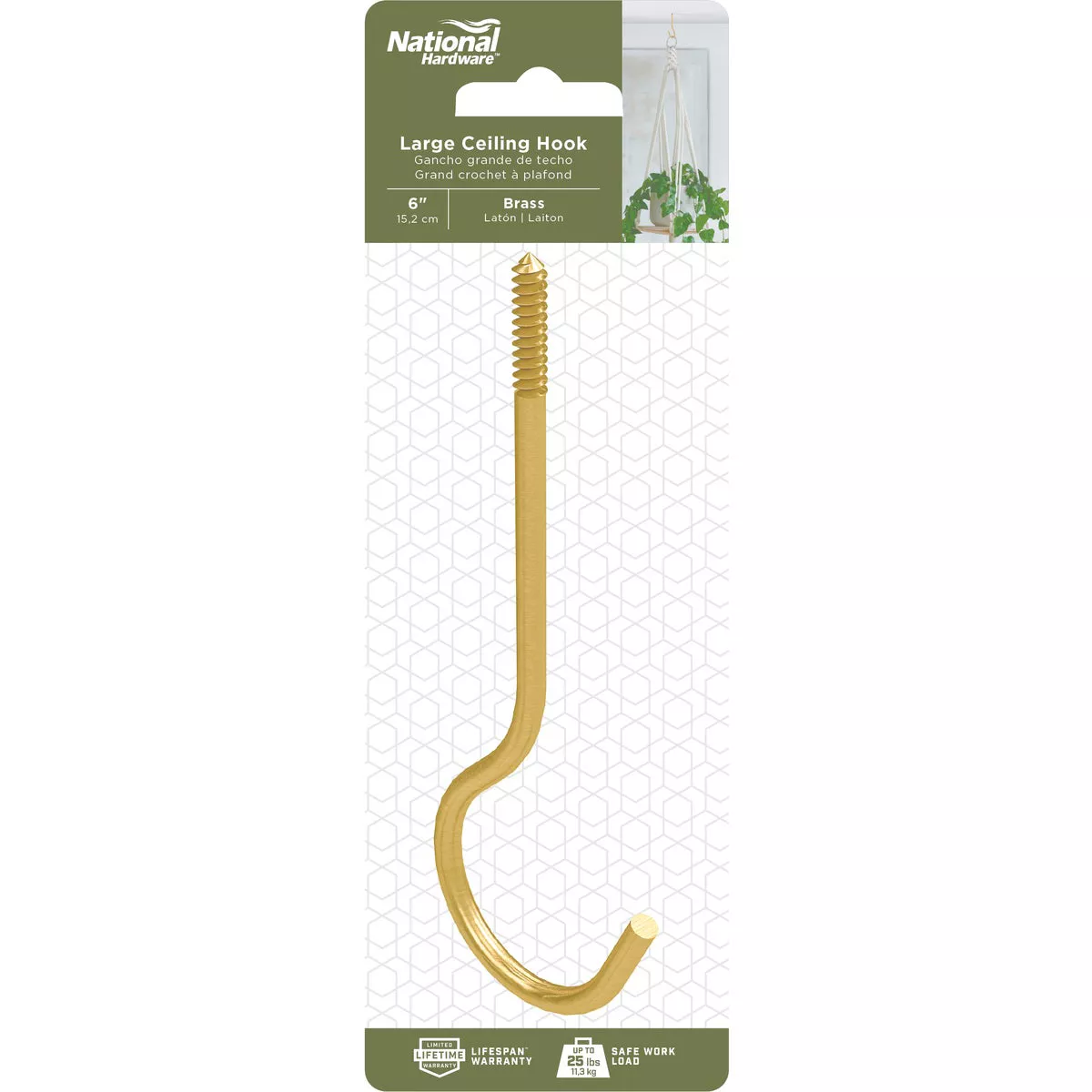National Hardware 6 In. Brass Ceiling Hook