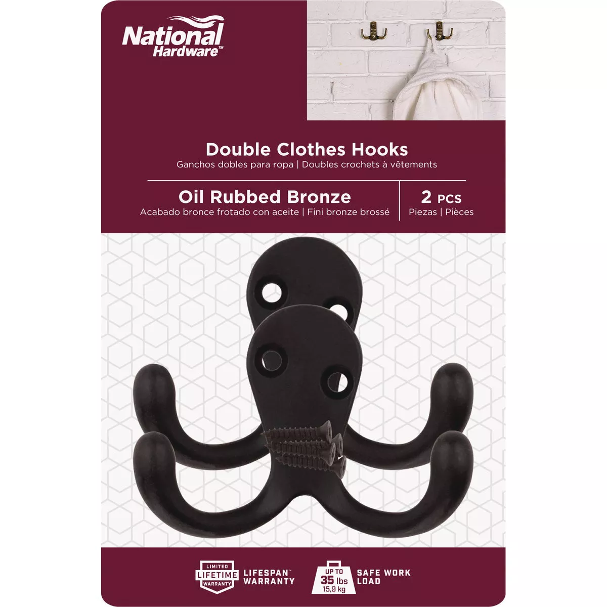 National Hardware Oil Rubbed Bronze Double Clothes Hook (2-Pack)