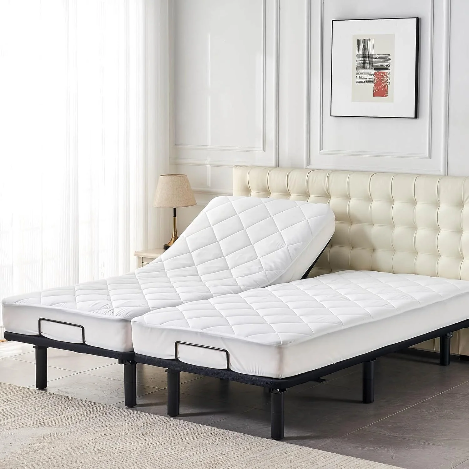 Split King Mattress Topper for Adjustable Bed Fluffy Matress Cover Quilted Fitted Mattress Pad with Elastic Pocket - Image 7