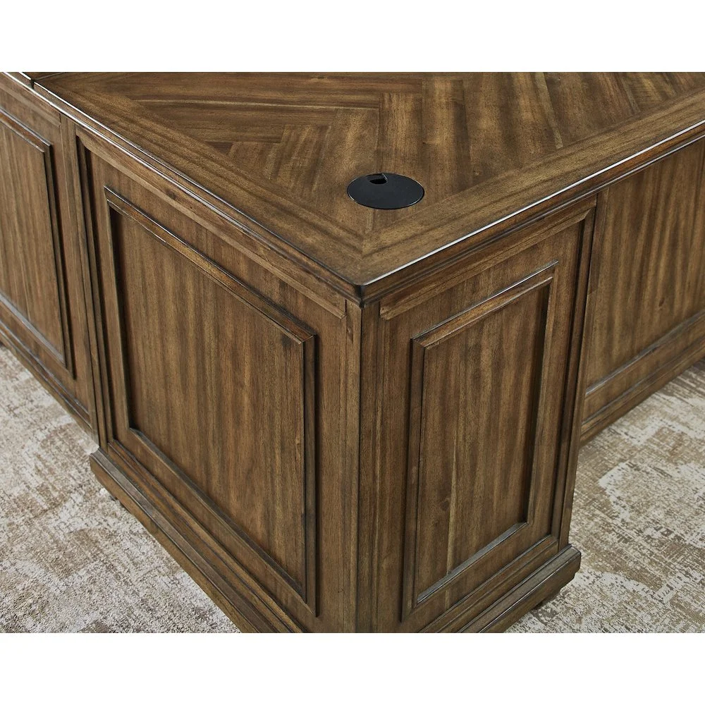 Martin Furniture Wood L-Desk Office Corner Desk Writing Table & Return in Brown