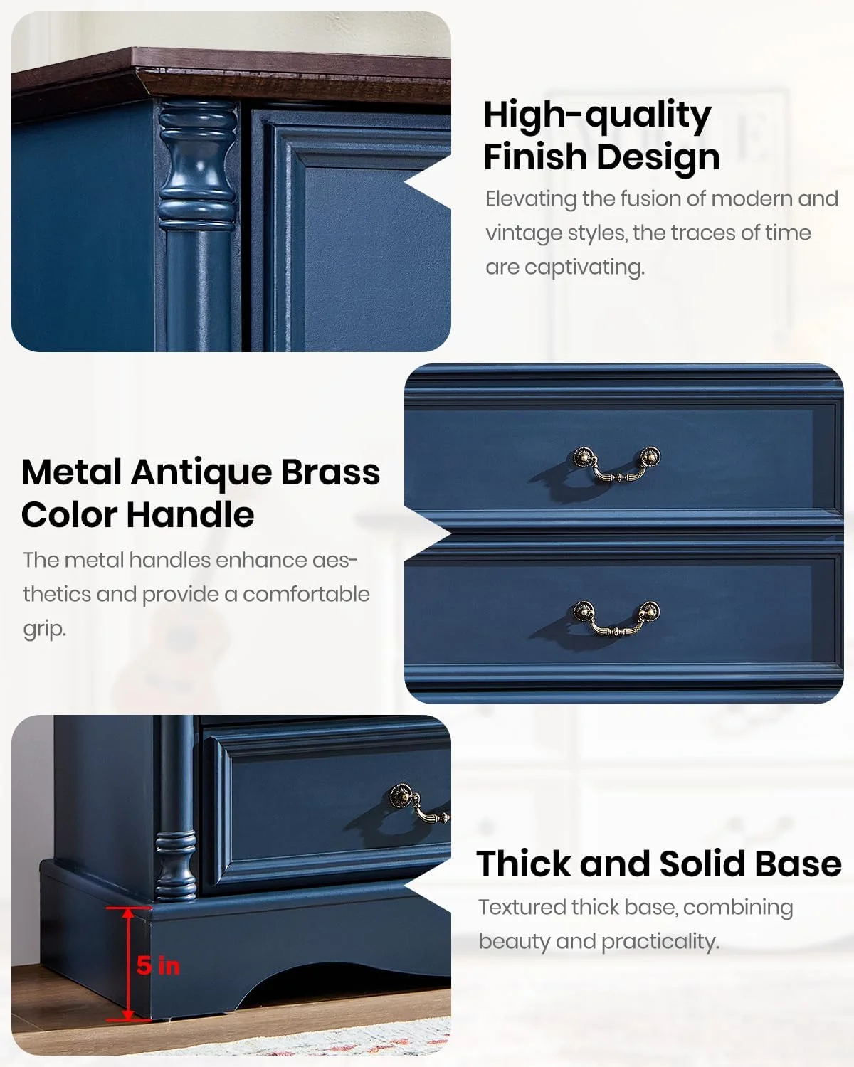 ZBOM 9 Drawer Dresser, 54 Inch Wide Farmhouse Style Chest of Drawers with Charging Station, Distressed Finish Design, Modern Storage Dresser Organizer TV Stand for Bedroom, Living Room - Image 7