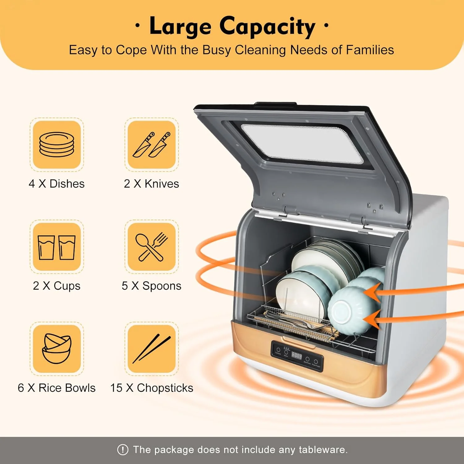 1200W 110V Portable Countertop Dishwasher, 5-Liter Compact Dishwasher, Automatic Dishwasher with 4 Washing Programs+360° Streak-Free Deep Cleaning, Dishwasher for Apartment/Office/Kitchen